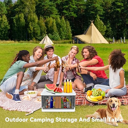 Miniatura 9 de Contenedor de almacenamiento, gabinete de plástico, capacidad de 8.4 galones (32 litros por uno), paquete de 2, caja plegable con tapas, cajón