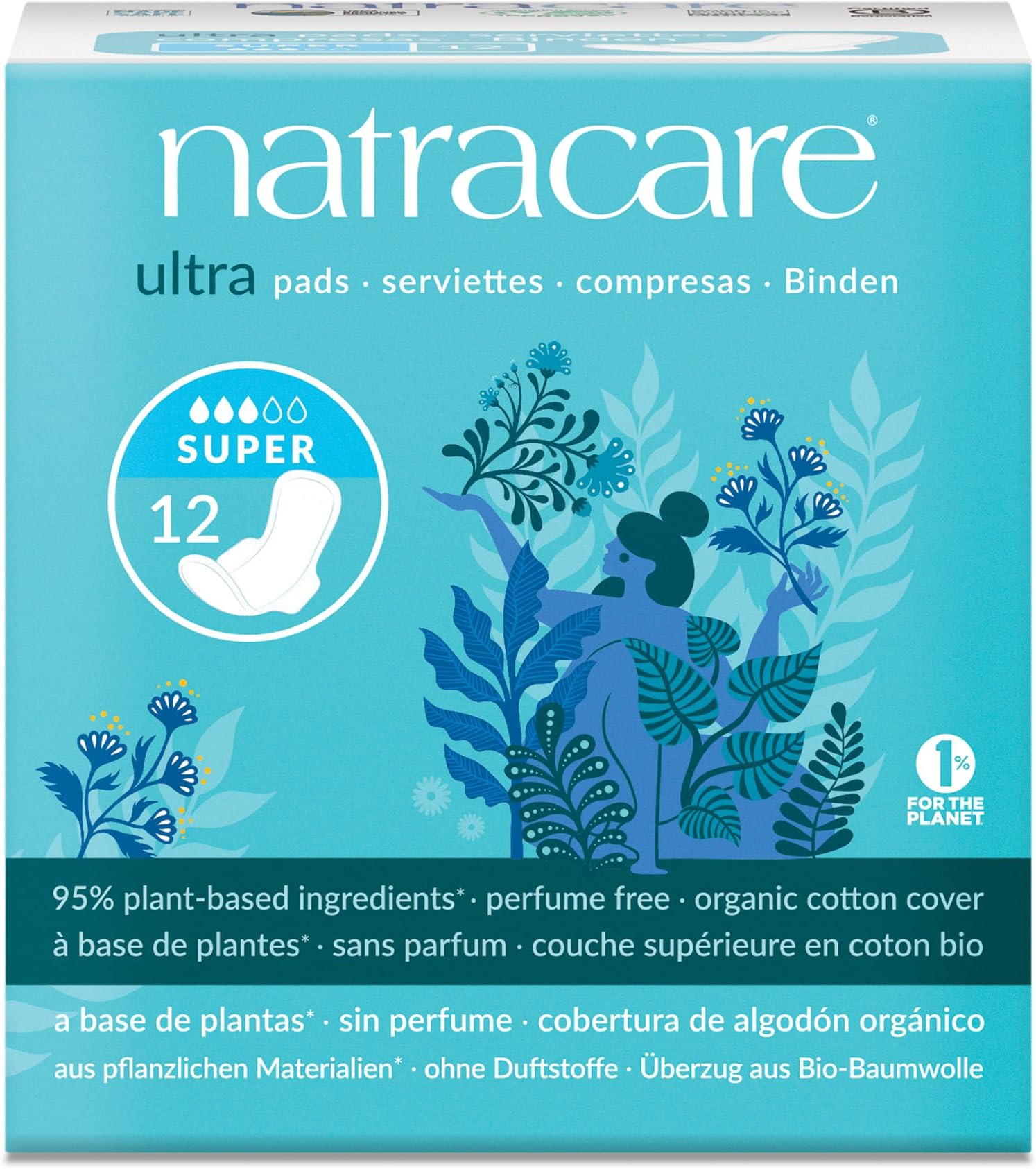 Slim Fitting Ultra Pads with Wings, Super, Made with Certified Organic Cotton, Ecologically Certified Cellulose Pulp and Plant Starch (1 Pack, 12 Pads Total)