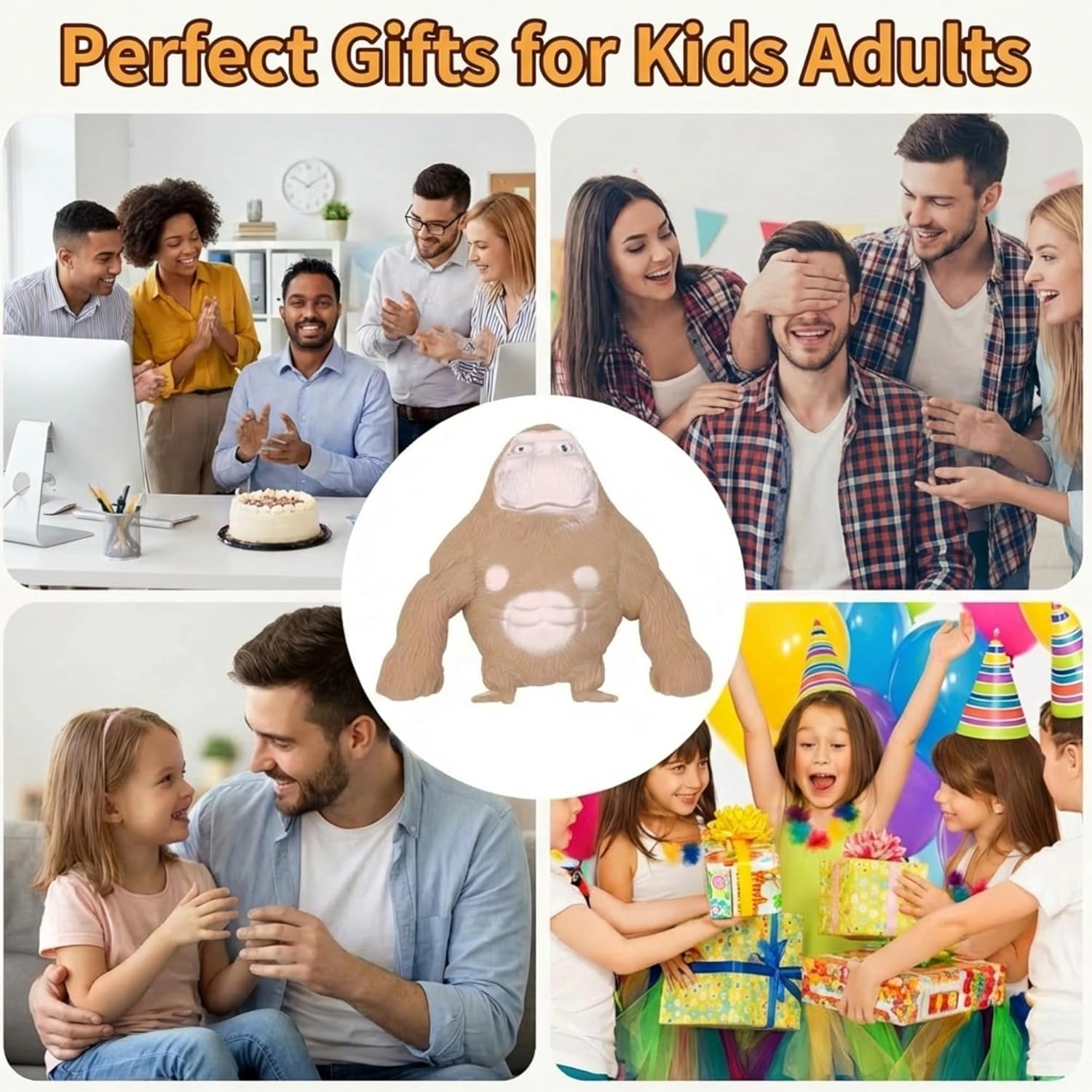 Stretchy Gorilla Fidget Toys, Heavy Sand Filled Squishy Medium Monkey Toy for Anxiety Relief, Soft Elastic Desk Animal Calming Cool Squishy Stress Toys for Office Classroom Adults Men Women, Brown