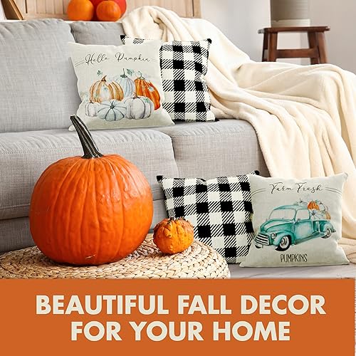 Miniatura 2 de Fundas de almohada de otoño de 18 x 18 pulgadas – Cuatro fundas de almohada modernas con diseño de granja a cuadros – Estos detalles de decoración