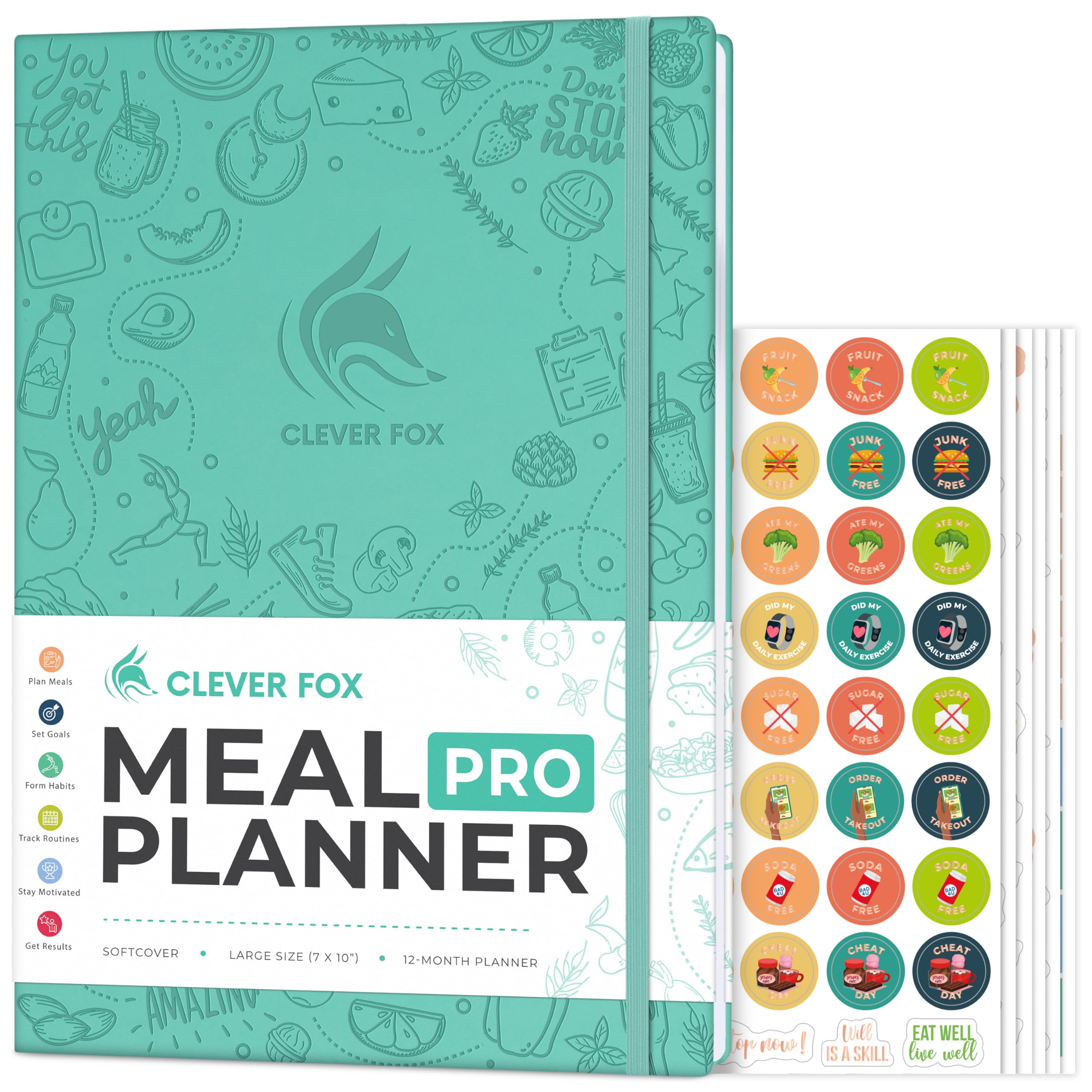 Clever Fox Meal Planner PRO – Weekly Meal Prep & Nutrition Journal with Grocery List & Weigh Loss Tracker – Diet & Fitness Log Book (Turquoise)