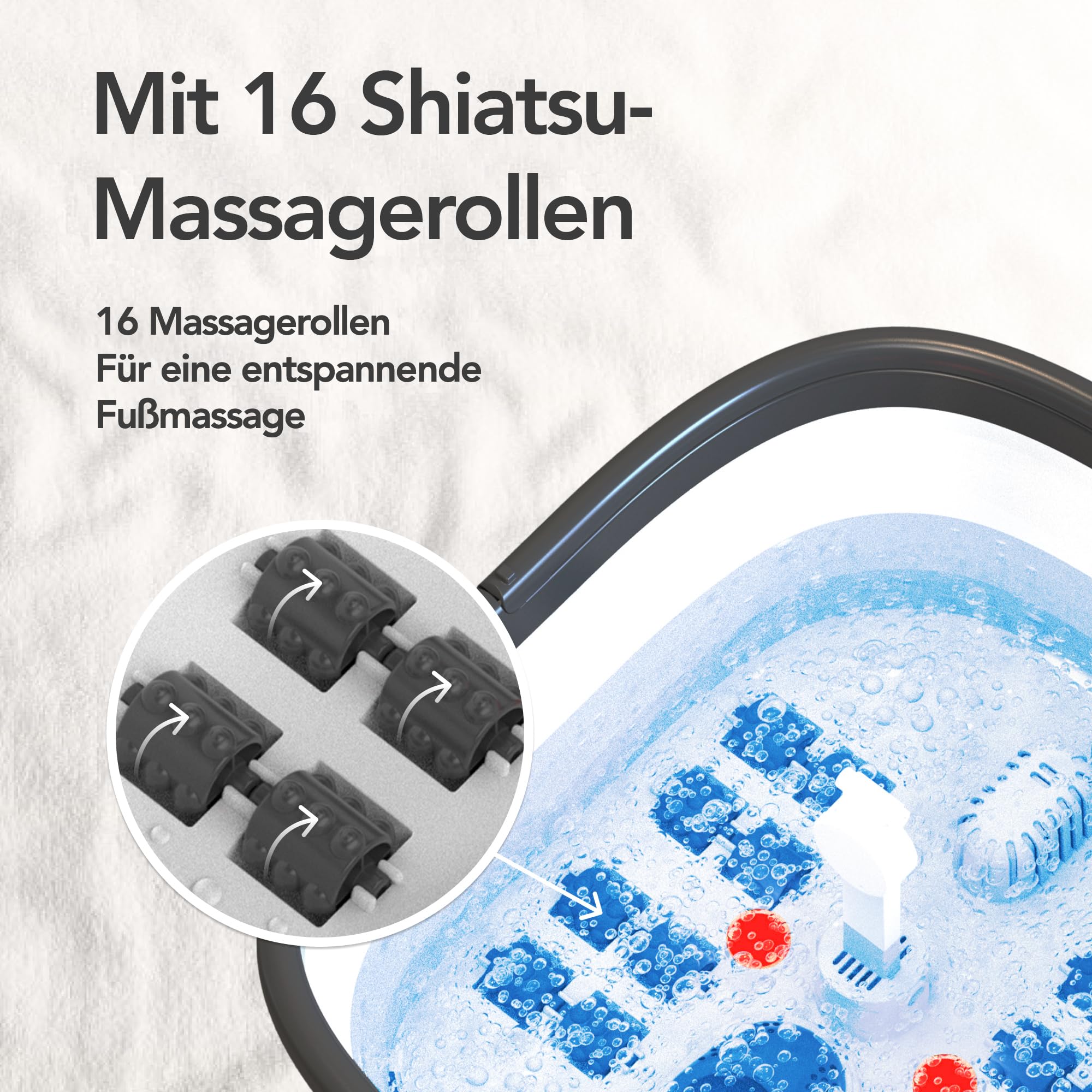 Brixy Fußbad – Manuelle Massagerollen – Erwärmt sich auf bis zu 45 °C – Fußmassagegerät – Fußbad mit Massagefunktion – Schwarz