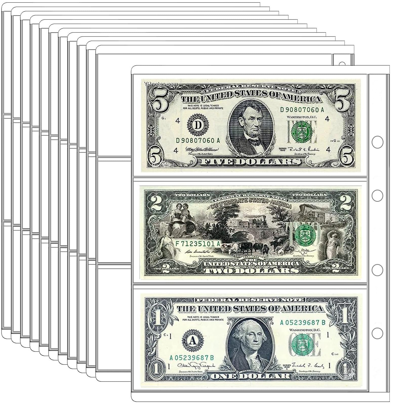 Ettonsun 10 Sheets 30 Pockets Paper Money Collection Pages,Currency Sleeves,Currency Holder Collection Supplies Album Pages for Travel Bill Banknote Stamp Paper Souvenirs Storage