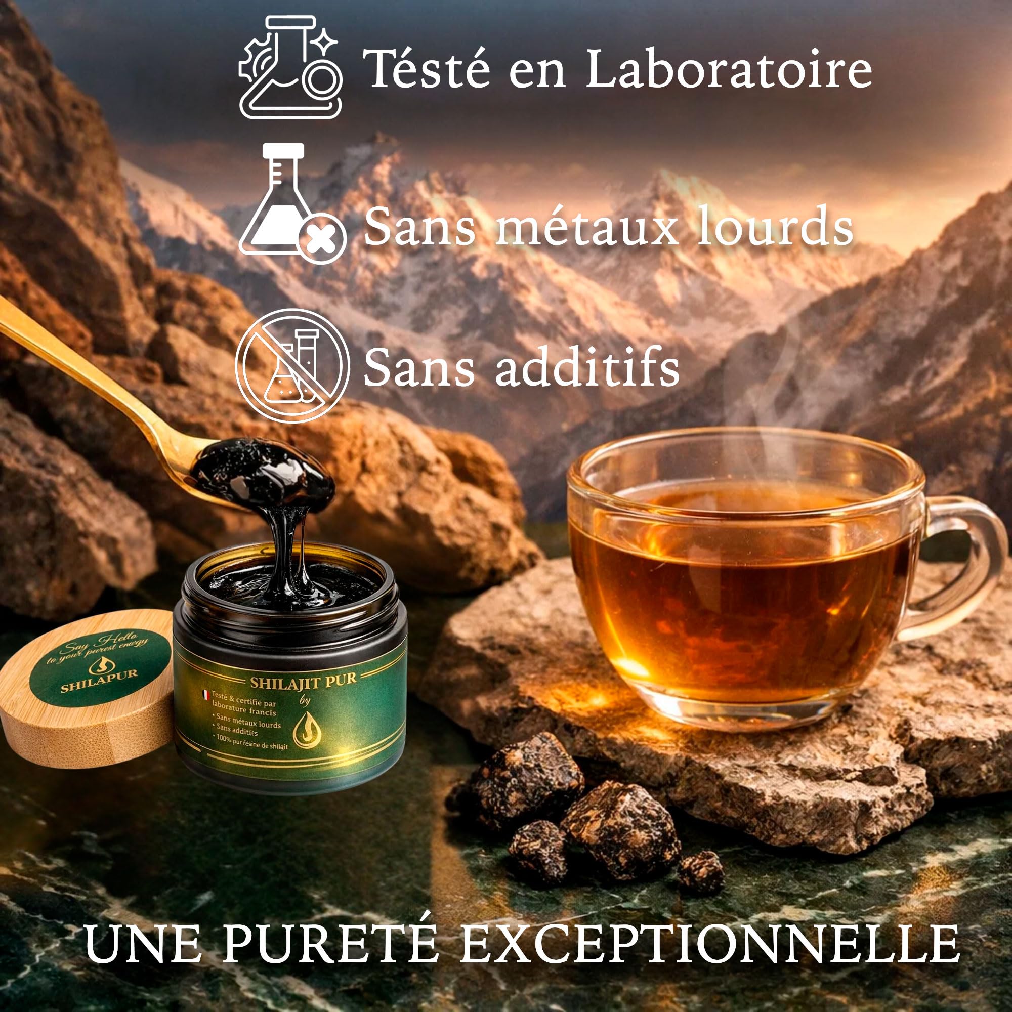 Shilajit Résine Pure Himalaya 100% – Shilajit Bio Naturel – 56% Acide Fulvique – 85+ Minéraux – Énergie & Immunité – Complément Alimentaire Ayurvédique – Testé Laboratoire – Sans Additifs