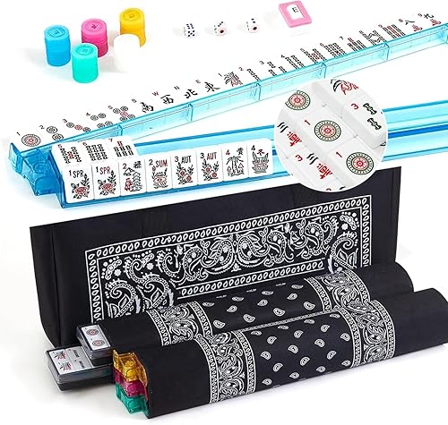 KURONO American Mahjong Set - Bolsa suave de cachemira negra, 166 azulejos blancos de primera calidad, bastidorempujadores 4todo en uno, juego de