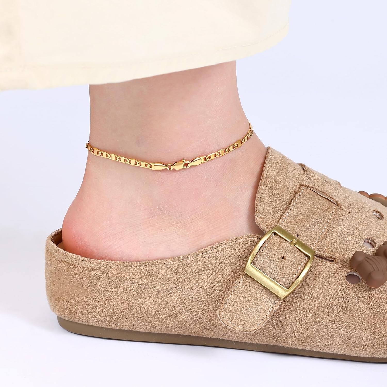 Gacimy Anklets for Women, 3.5MM 18K Gold Plated Women’s Mariner Anklet, 11 Inches - Image 3