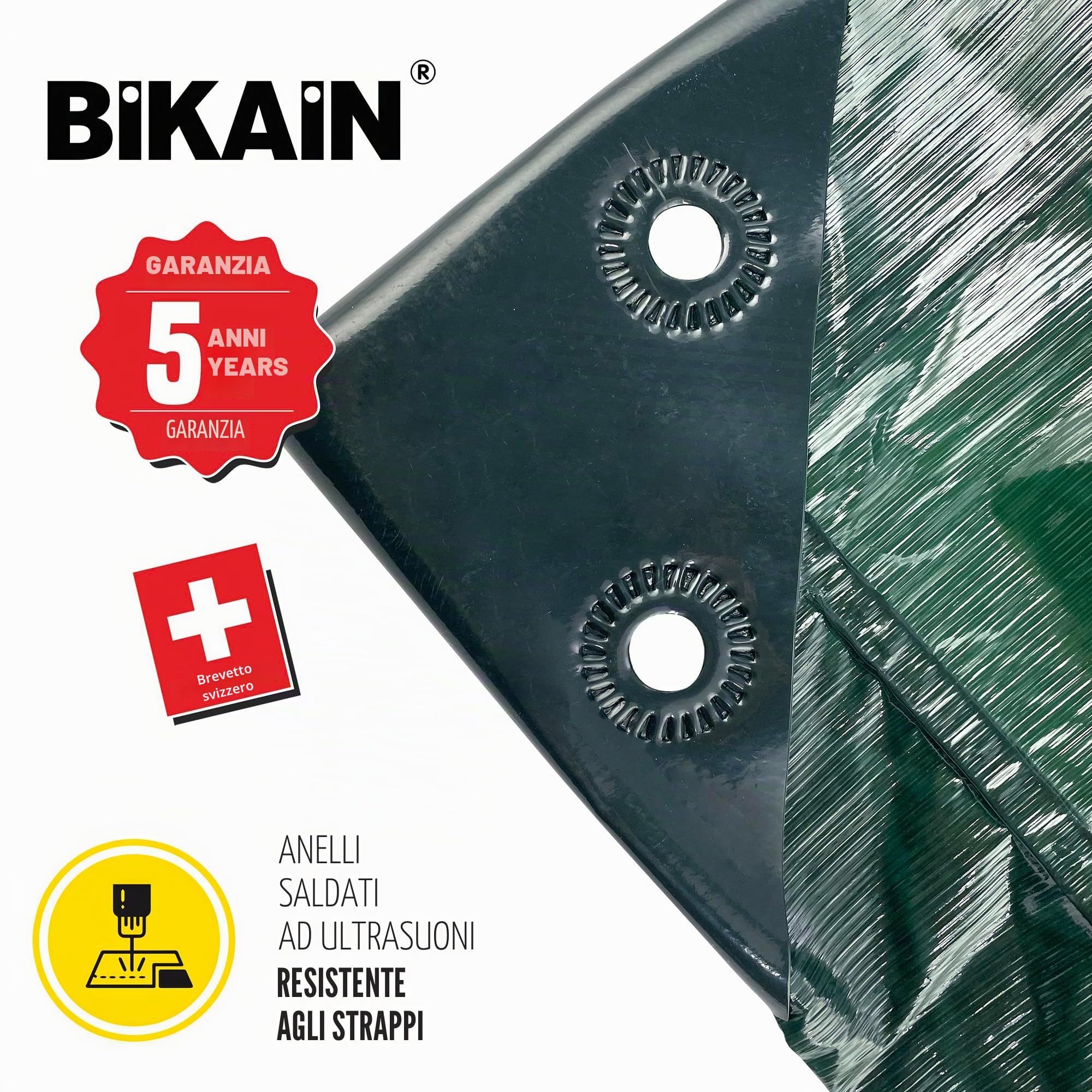 Bikain Telone Impermeabile Verde 3x5 m 120 g/m² Alta Resistenza | Con occhielli antistrappo, protezione UV, 3 strati laminati, resistente al vento e fino a -30 °C