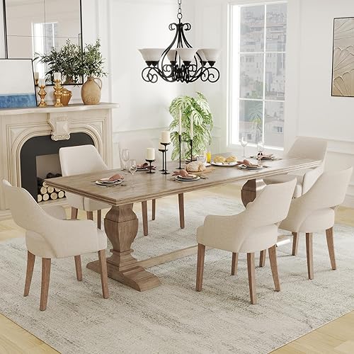 Miniatura 4 de Juego de 2 sillas de comedor tapizadas de lino con respaldo hueco, asiento acolchado, patas de madera para comedor, restaurante, decoración del