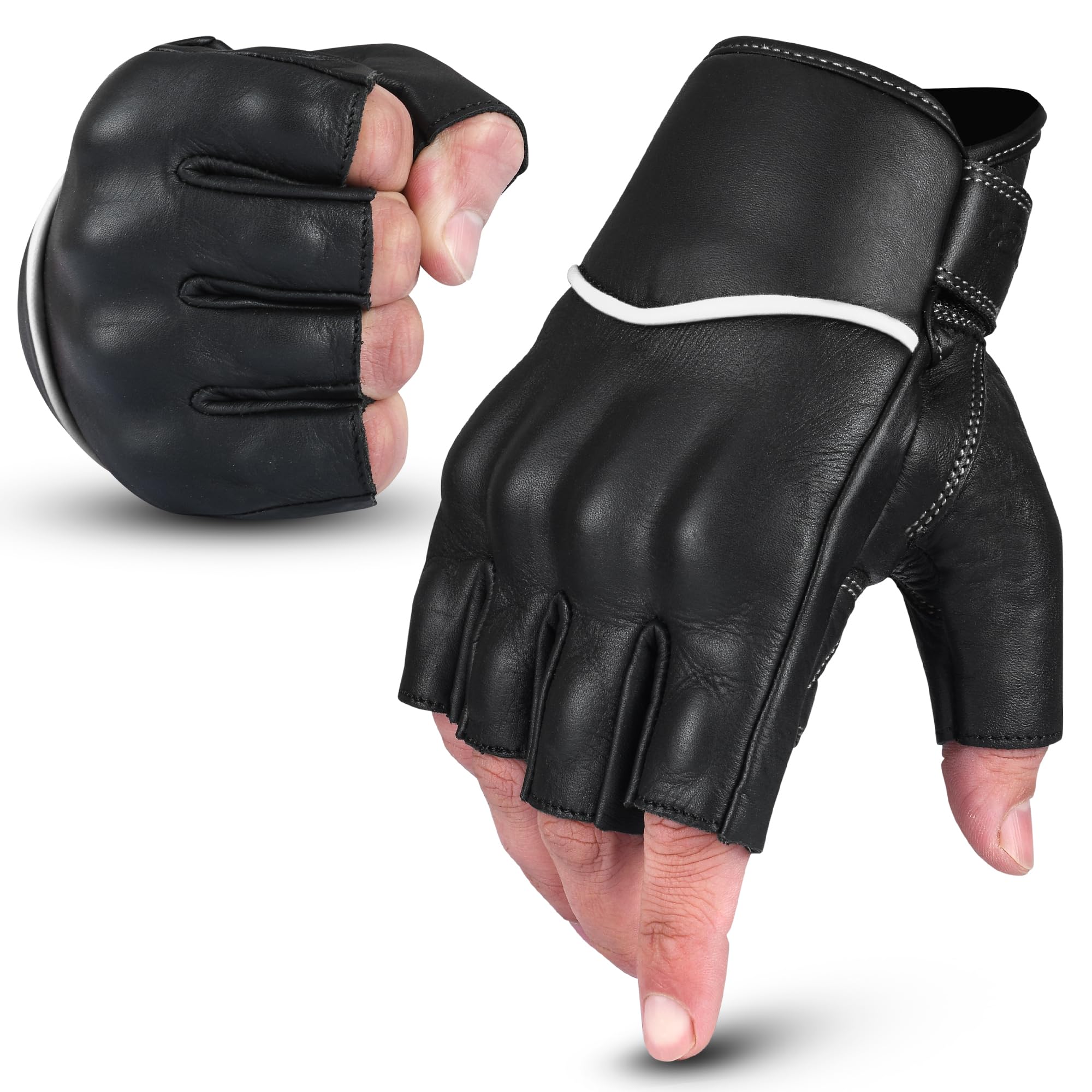 aasportx Motorcycle Gloves - Men's Leather Motorbike Gloves with Touchscreen Function - Non-Slip Pads for Men & Women
