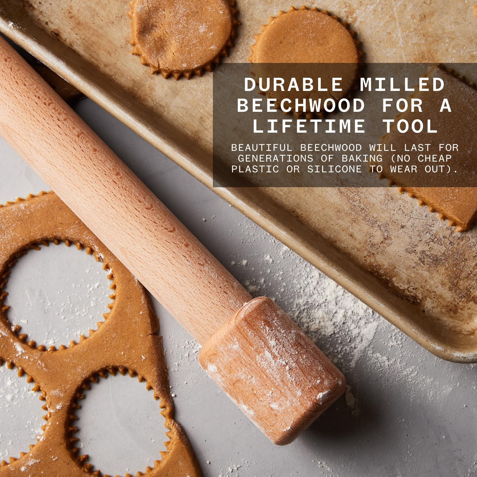 Milk Street Einstellbares Nudelholz – Präzisions-Teigroller aus Buchenholz mit abnehmbaren Höhenführungen & lasergeätztem Lineal – 58,4 cm Länge für Kekse, Kuchenkrusten & Nudeln