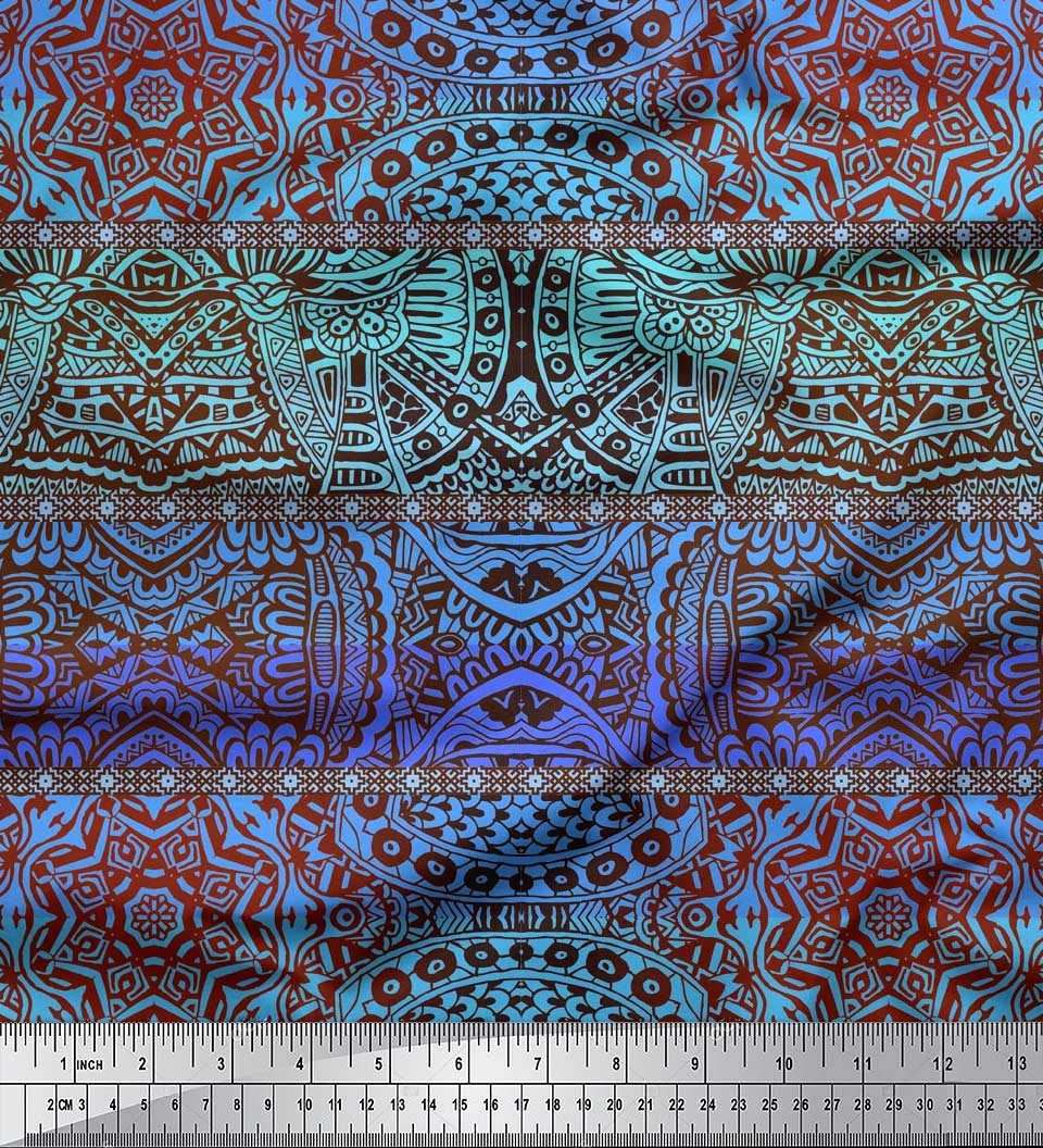 Soimoi Baumwoll-Popeline Stoff – Grau Mit Blauem Mandala-Druck, 107 Cm (42 Zoll) Breit
