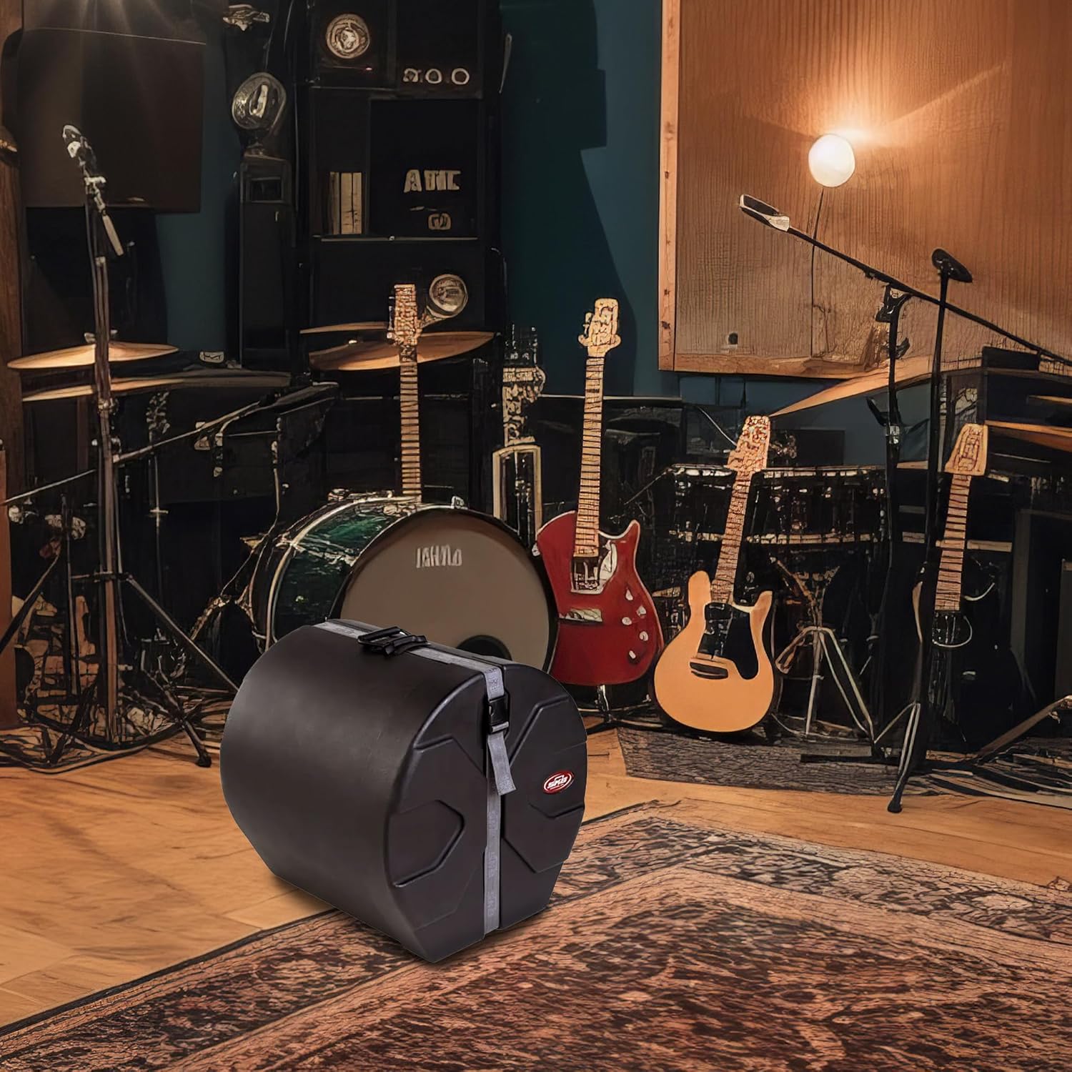 SKB 16" x 16" Floor Tom Case with Padded Interior, D-Shaped Drum Design, and Molded in Feet for Upright Positioning and Stability, Black