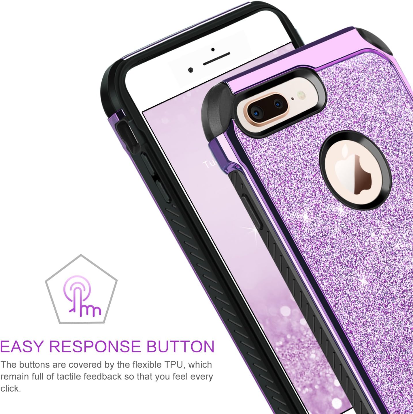 BENTOBEN iPhone 8 Plus Case, iPhone 8 Plus Case for Girls, Luxury Bling Glitter 2 in 1 Slim Hard PC Coat Sparkly Shiny Faux Leather Hybrid TPU Bumper Shockproof Protective Phone Cases Cover Purple