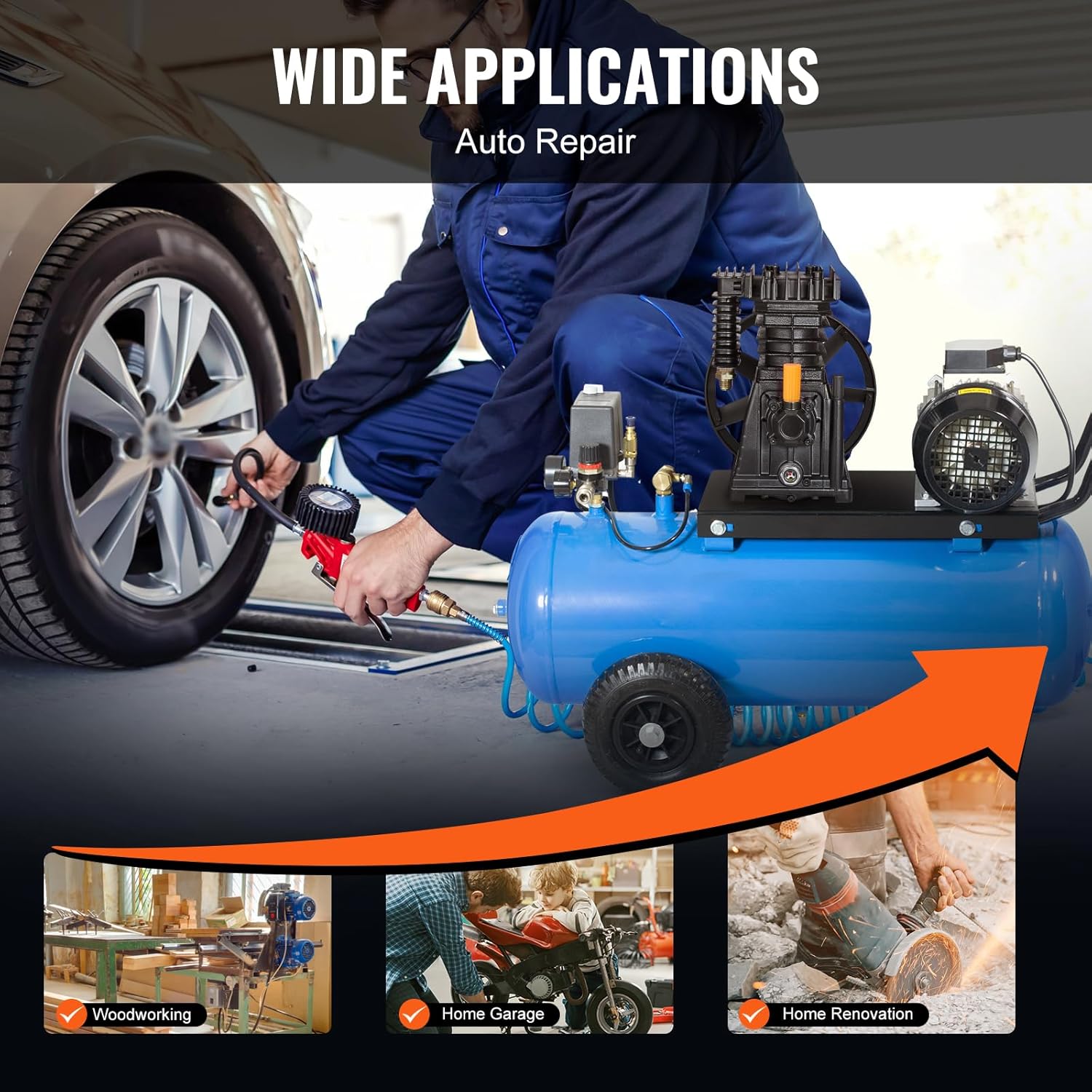 VEVOR Air Compressor Pump Head, 3HP 5.8CFM @ 90PSI, Twin Cylinder Oil Lubricated Air Compressor Piston Pump Head, Single-Stage Aluminum Replacement with Max. 116PSI Pressure