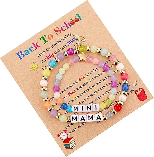 Pulseras de regreso a clases para mamá y yo, pulsera preescolar para el primer día de jardín de infantes, juego de pulseras a juego para 2, pulseras
