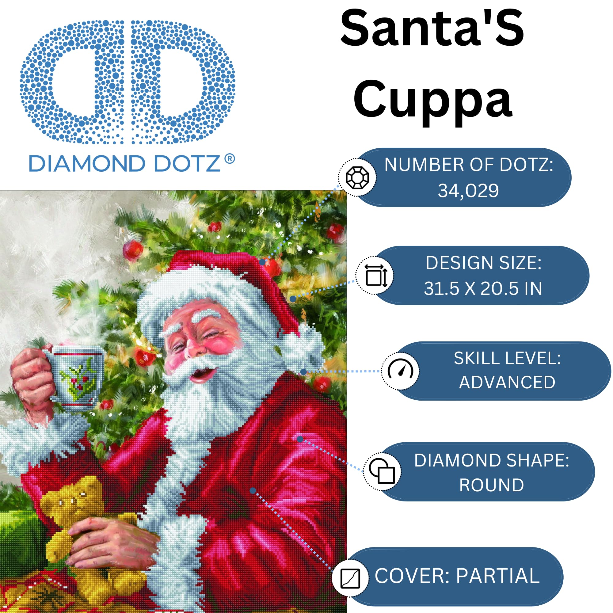 Diamond Dotz Weihnachtsmann – Diamond Painting Set, Ca. 50x72 Cm, Mit Steinchen, Stift & Anleitung