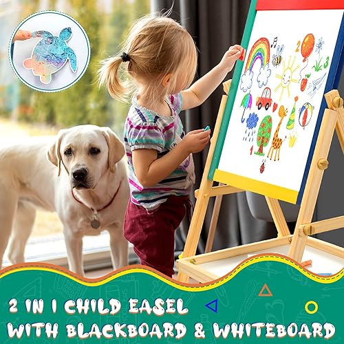 Miniatura 2 de Paquete de 2 caballetes de arte para niños pequeños, pizarra y pizarra blanca con tornillos de tiza, borrador, marcador de pizarra blanca, caballete