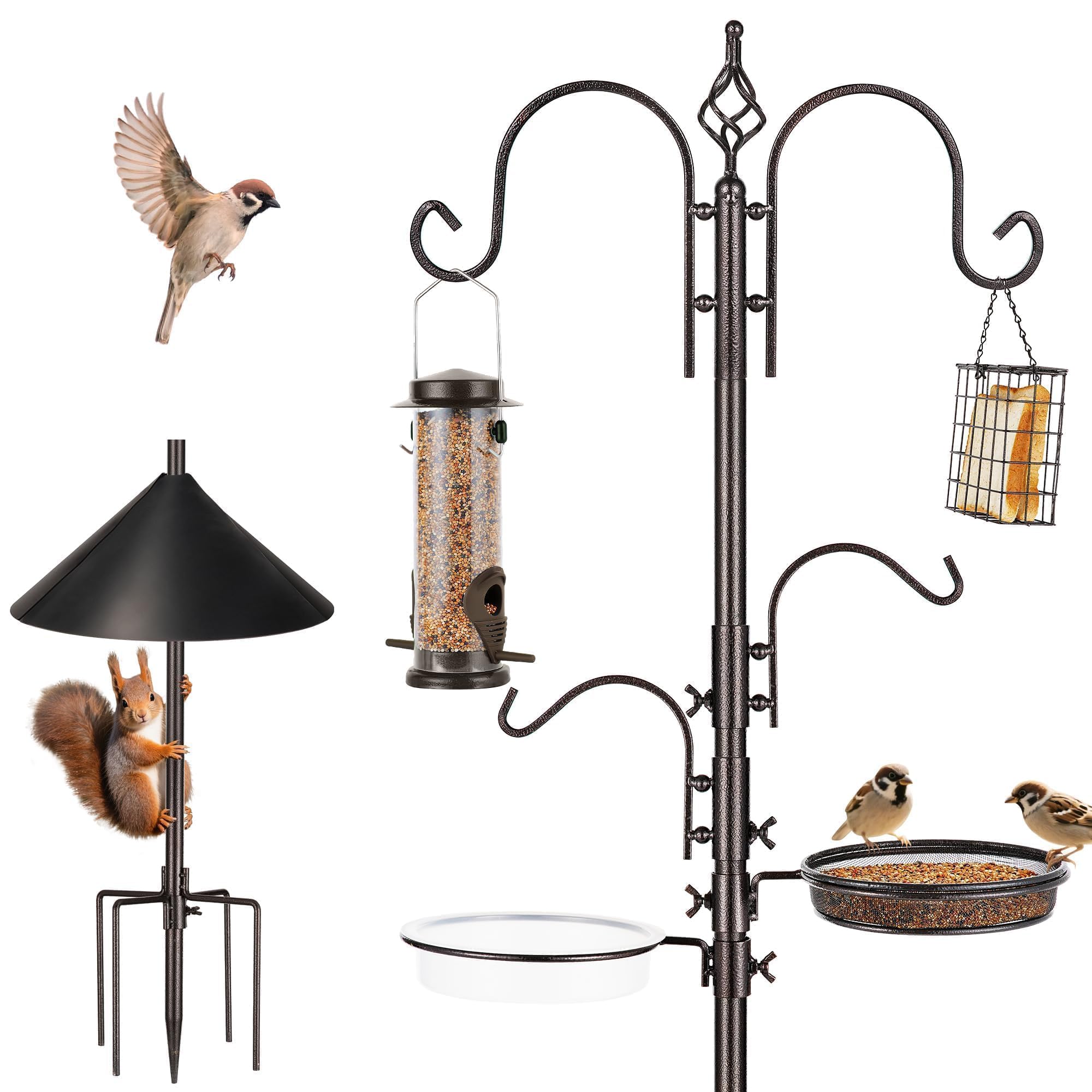 ERYTLLY Bird Feeders Bird Feeding Station Kit Bird Feeding Pole Wild Bird Feeder Hanging Kit with Squirrel Guard Baffle Suet Cage Tube Bird Feeder Planter Hanger Multi Feeder for Attracting Wild Birds