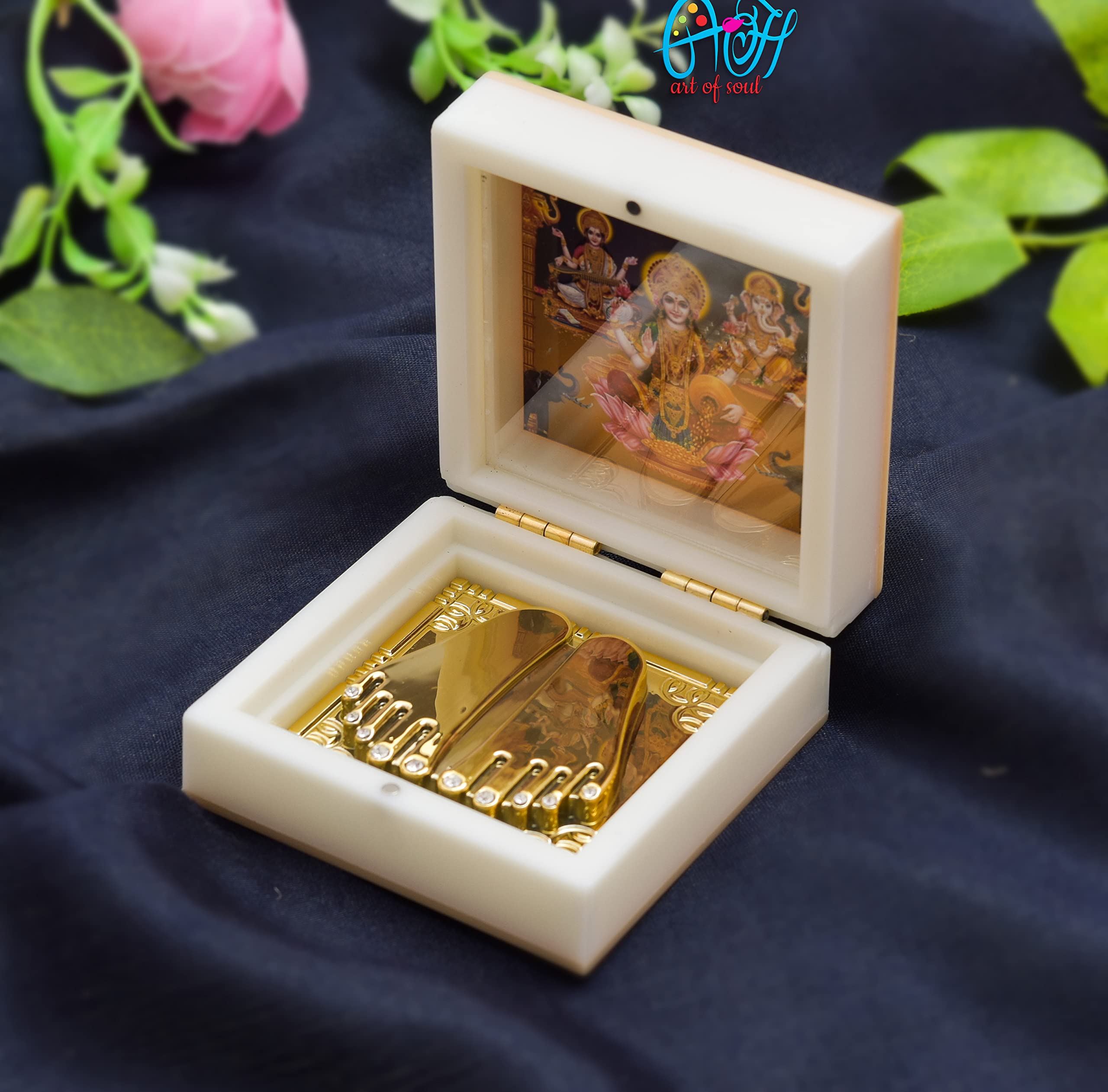 Archna Handicraft Metal Charan Paduka Box for Puja and Gift (Laxmi Ji)(Size :: 3x3x1.5 Inches) - Image 2 thumbnail