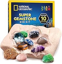 National Geographic Gems Excavation Kit with 10 Real Gemstones for Kids, Discover Gemstones with Excavation Tools and Magnifying Glass, Science Kits