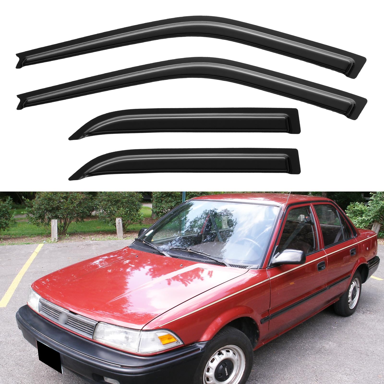 Window Visors Rain Guards for 1984-1992 Toyota Corolla Sedan | Out-Channel Window Vent Wind Deflectors Visors Shades Protectors for 84 85 86 87 88 89 90 91 92 Toyota Corolla