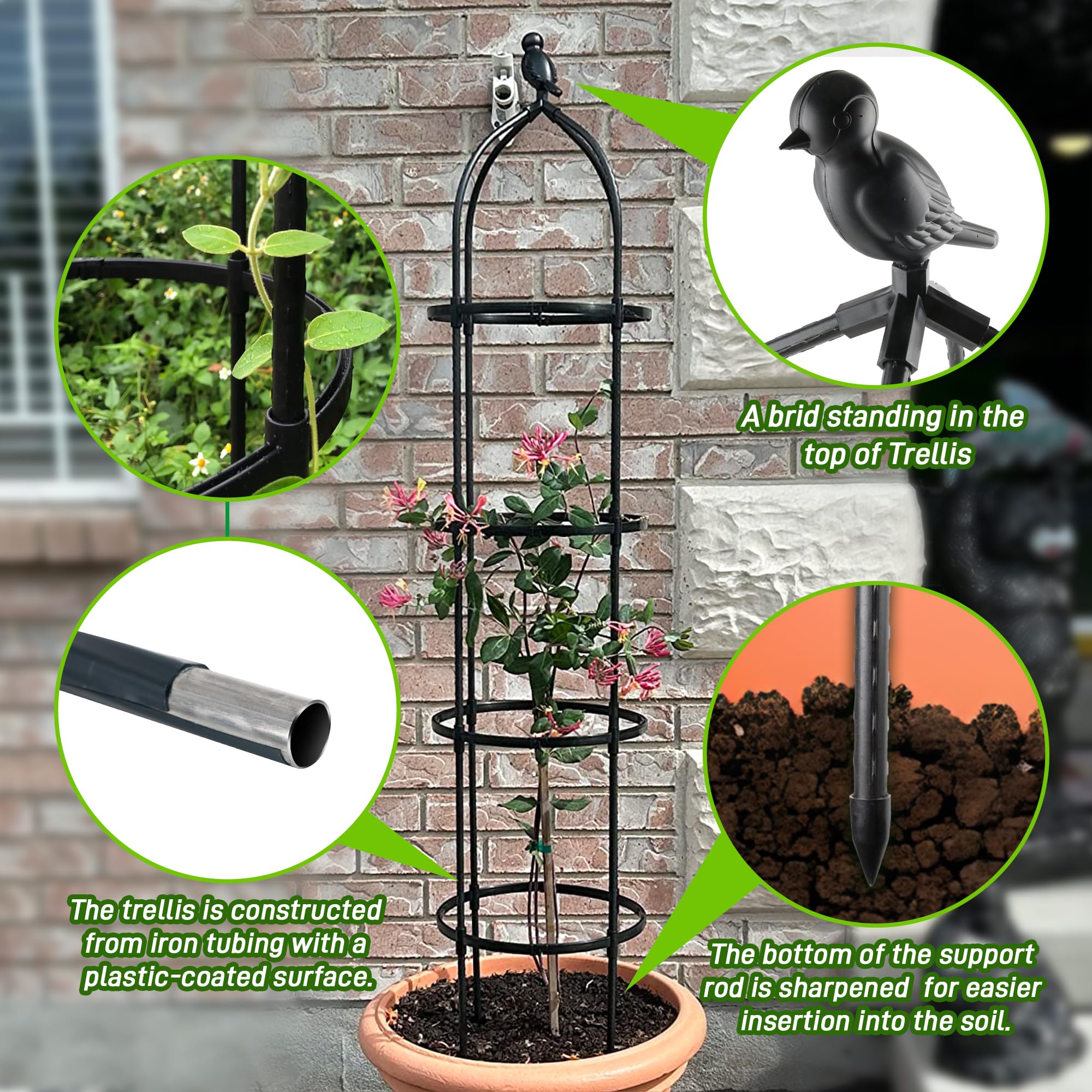 CHEOAR 175CM Obelisks Trellis for Climbing Plants 6FT Clematis Support Rose Trellis, Black, Metal & Plastic, Round, Modern - Image 4