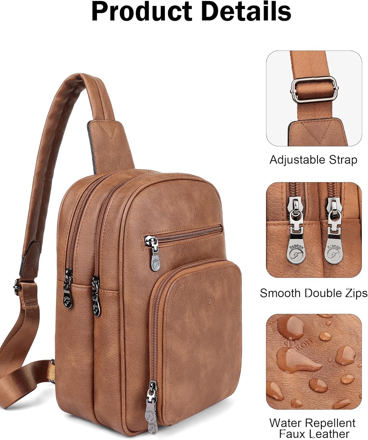 FADEON Sling Bags for Women Crossbody Bags, Designer PU Leather Sling Purse Multi-Pocket Packs with Card Slot Purse