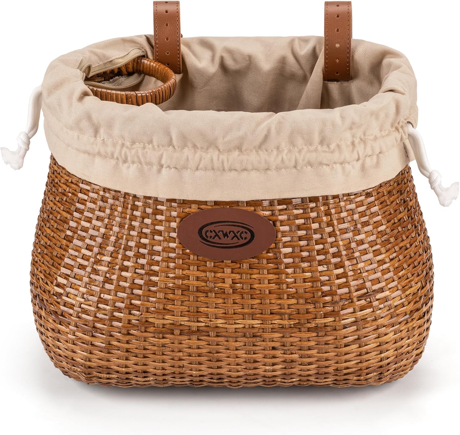 CXWXC Bike Basket - Handmade Rattan Bike Baskets for Girls Women - Front Bicycle Bike Basket with Coffee Cup Holder for Beach Cruiser, Scooter, Ebike Coffee Brown