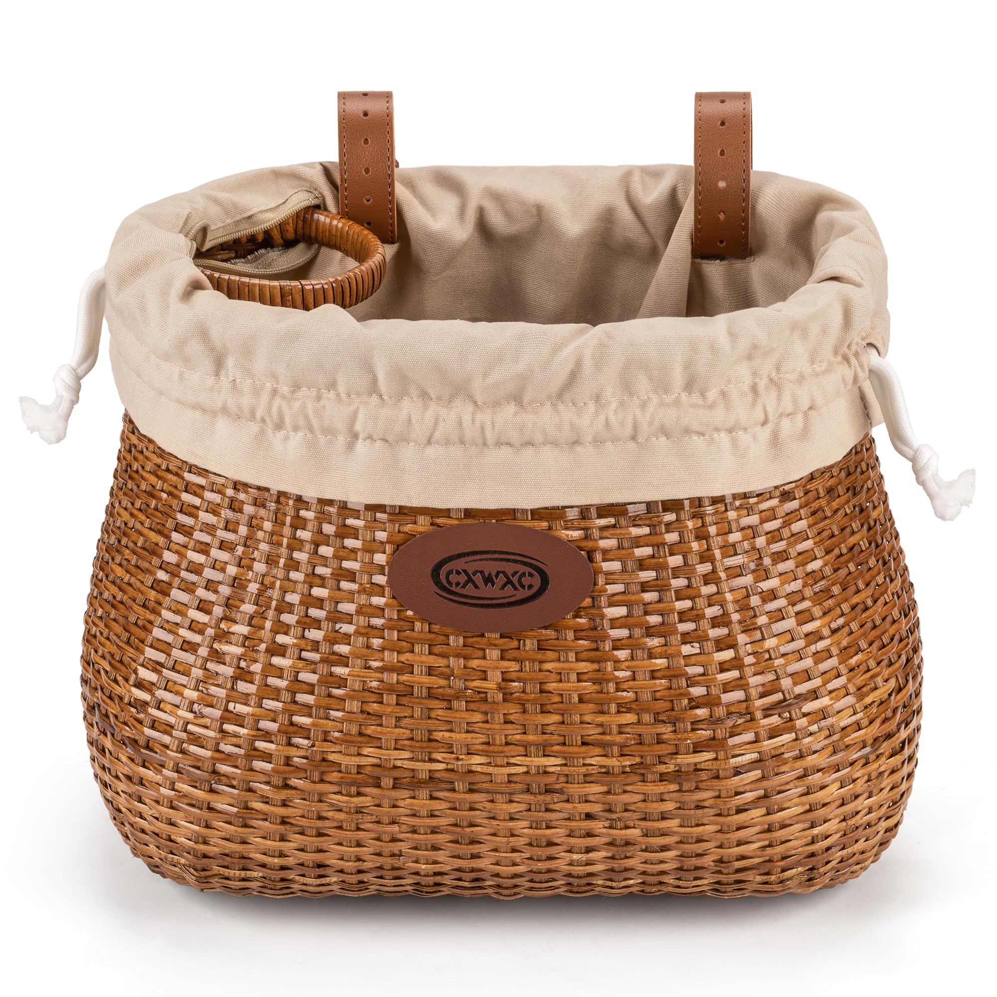 CXWXC Bike Basket - Handmade Rattan Bike Baskets for Girls Women - Front Bicycle Bike Basket with Coffee Cup Holder for Beach Cruiser, Scooter, Ebike