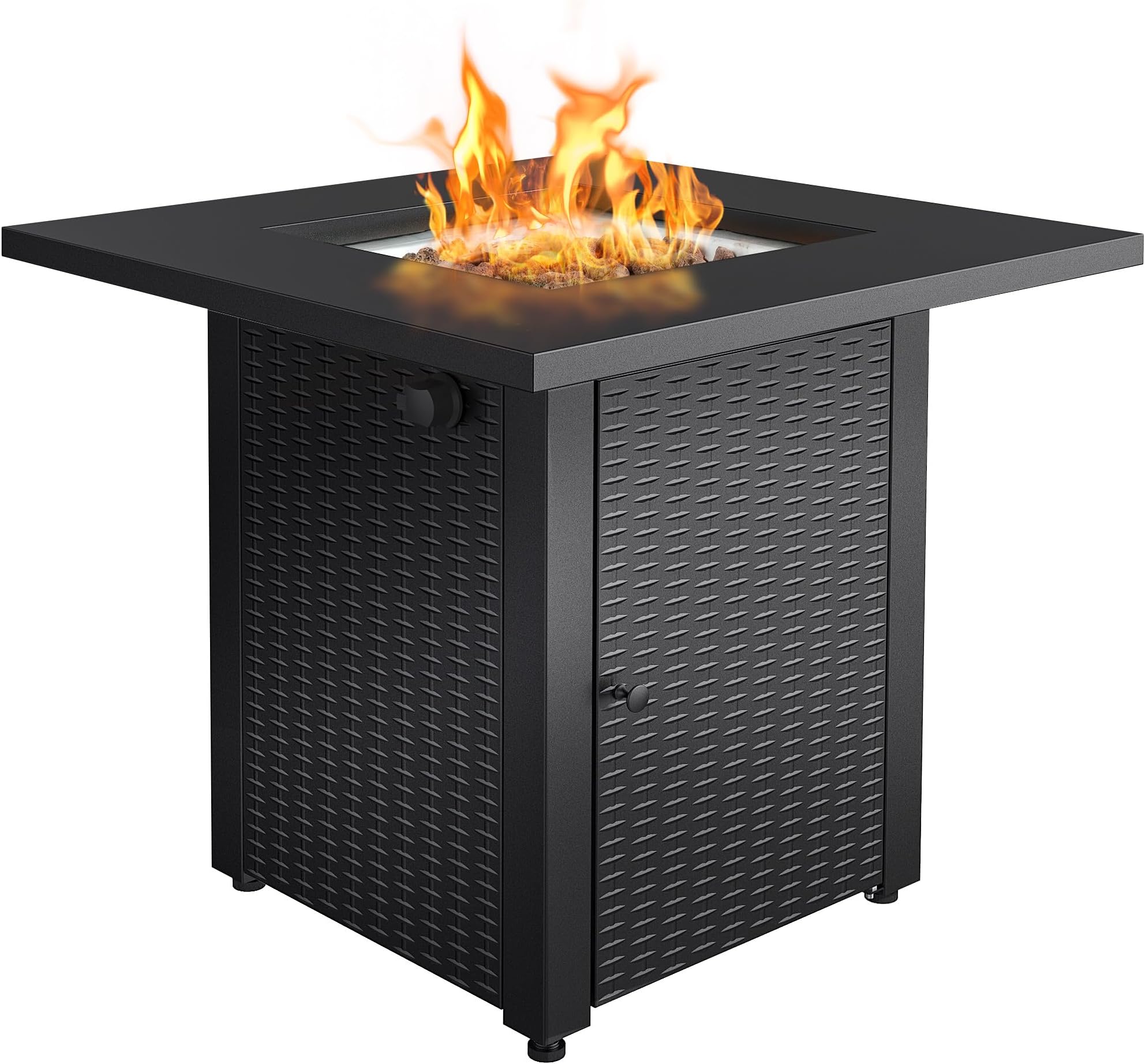 LEGACY HEATING 28-Inch Square Gas Fire Pit Table Powder Coating Wicker Look, a Table Lid included