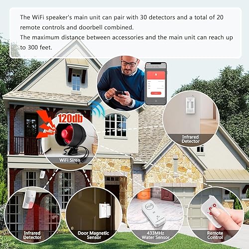 Miniatura 5 de Sistema de alarma WiFi para seguridad del hogar, sistema de seguridad de alarma inalámbrico de 120 dB con notificación gratuita APP control y sensor