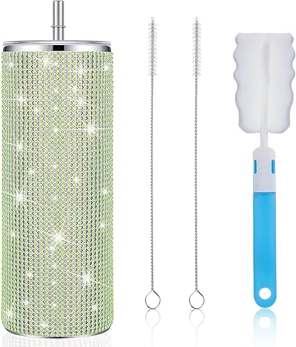 Tessco Bling Cups - Vaso de diamantes de imitación con pajilla, botella de agua con purpurina, vaso con popote de acero inoxidable, vaso aislado con