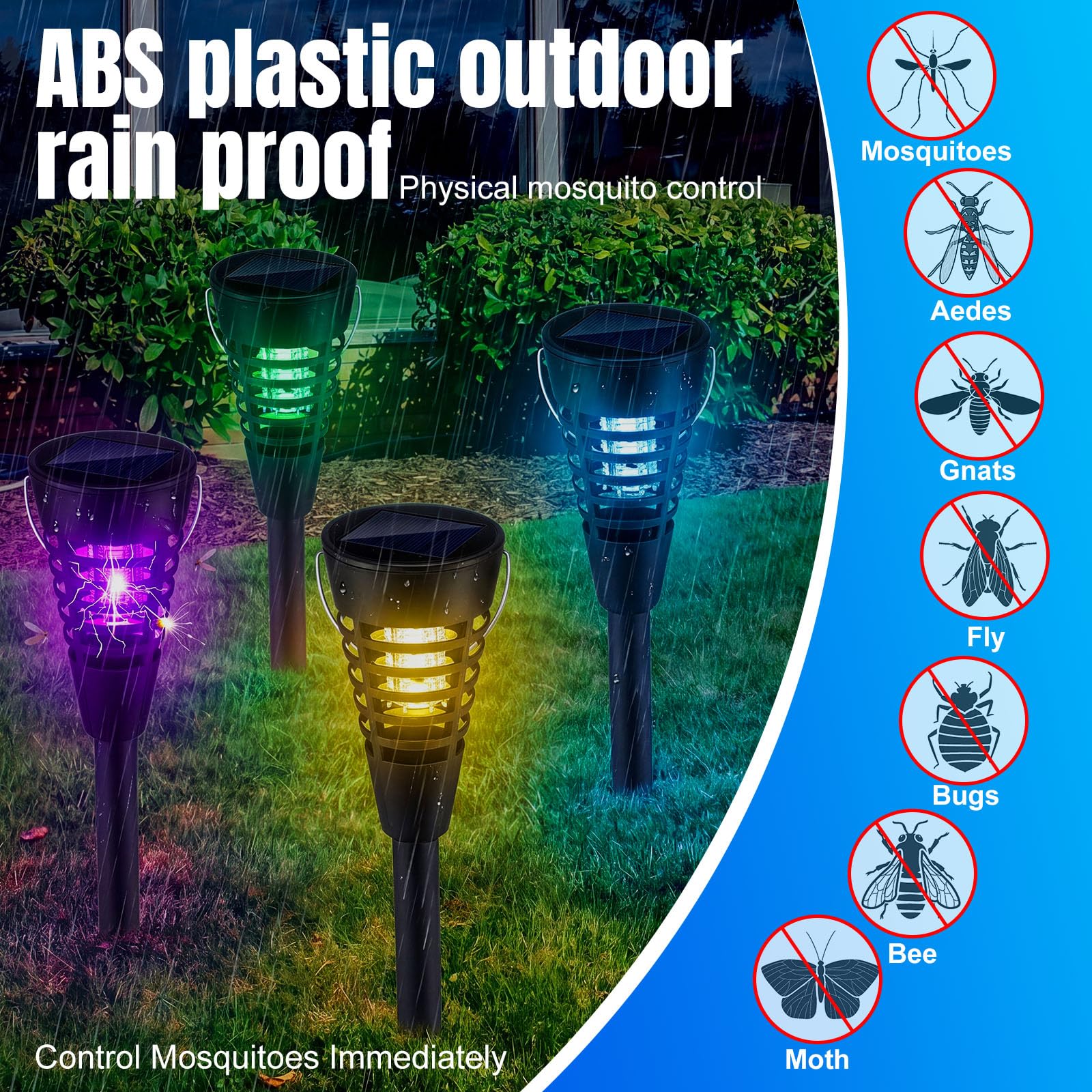 Qualirey 4 Stück Solar Insektenvernichter & Mückenvernichter für den Außenbereich, wasserdicht, kegelförmiges LED-Licht, Mückenschutz für Terrasse, Garten, Hof, Camping – Hänge-/Einsteckdesign