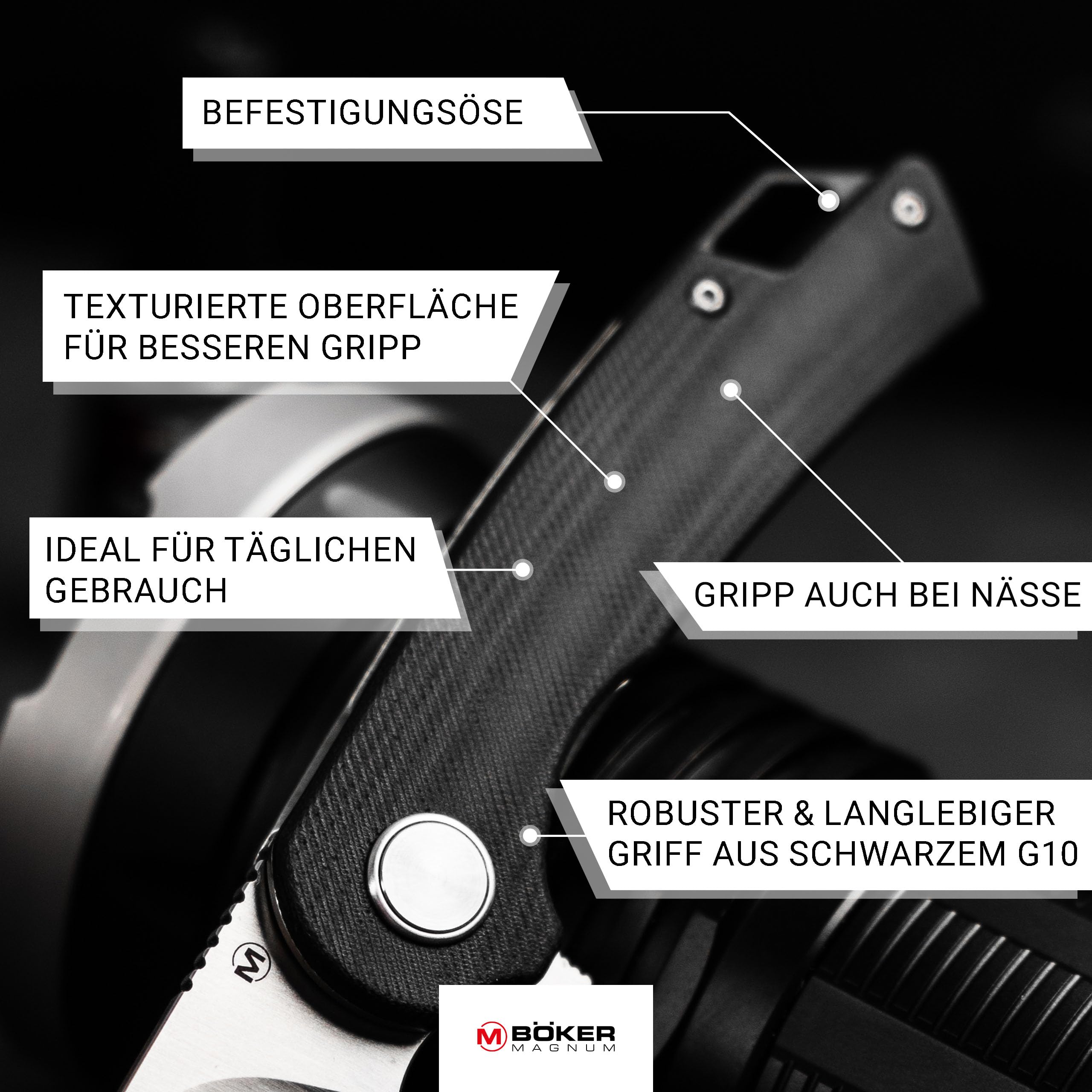 Magnum® Cliff Wharn Folder Knife – Einhand Klappmesser mit 7 cm 440B Wharncliffe Klinge – 1 Hand Flipper Messer mit Linerlock - Profi Taschenmesser mit G10 Griff schwarz
