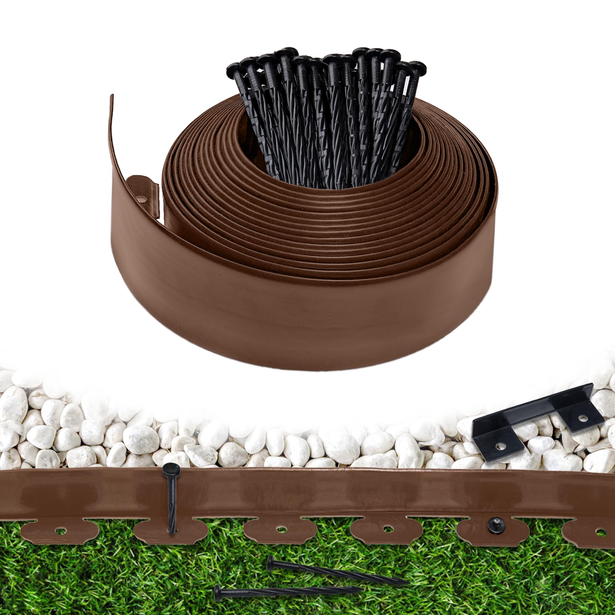 Landscape Edging Border 100 FT 4 Inch Tall with 180 Spikes, Plastic Edging for Landscaping, Garden Edging Border, Flower Bed, Paver and Lawn Edging Border, Brown
