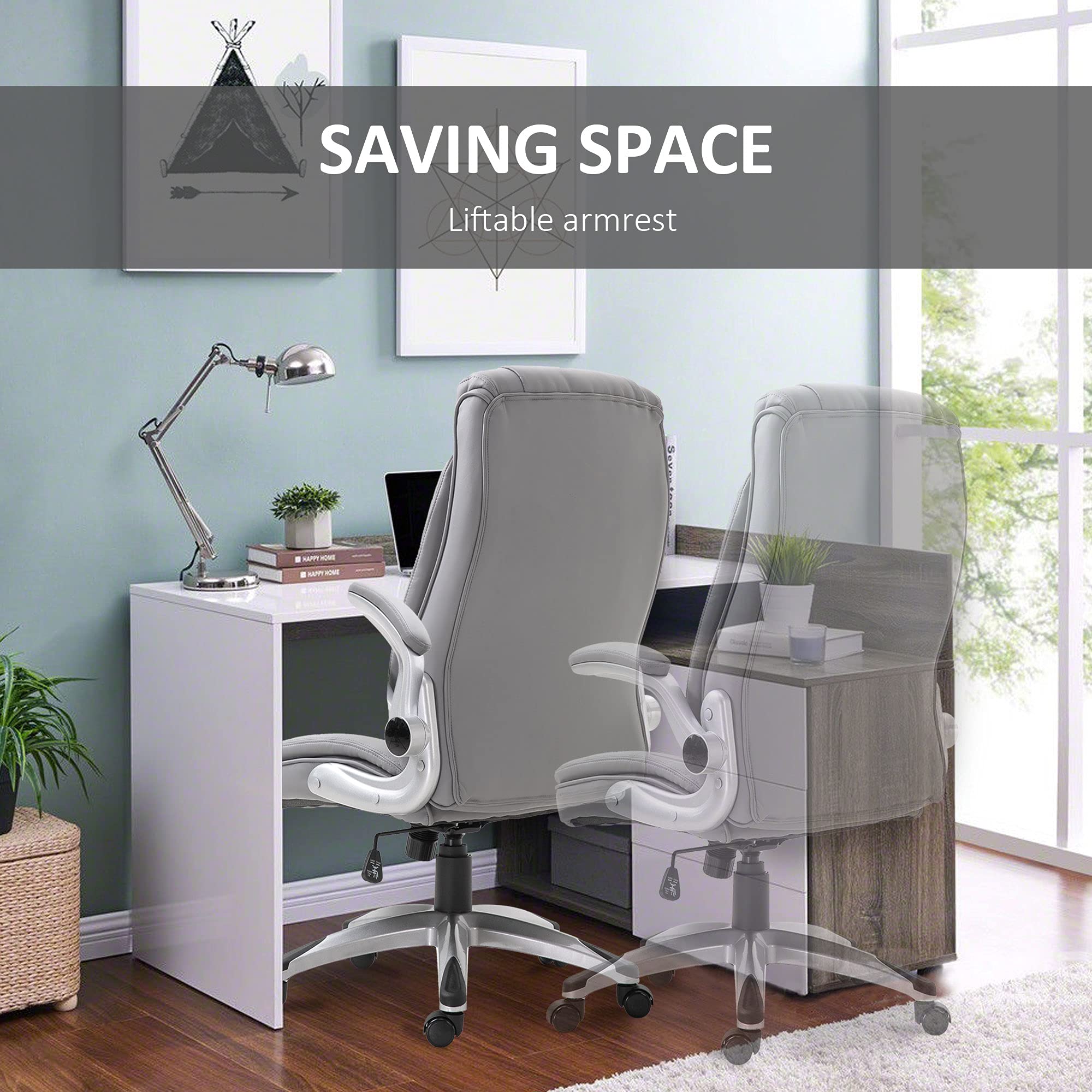 Vinsetto High Back 360° Swivel Ergonomic Home Office Chair with Flip Up