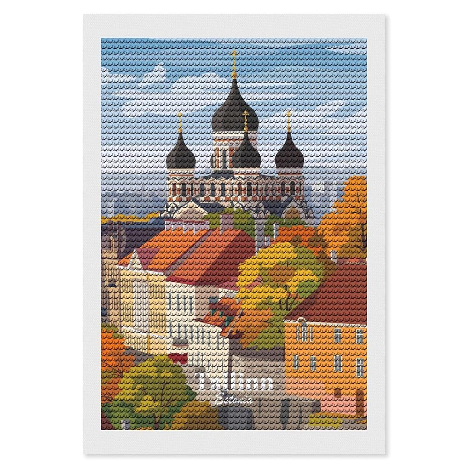 Junmoney Tallinn Estonia Full Drill Diamond Painting Kit 8"x12", Adhesive Canvas, Aesthetic Room Decor, for Family Craft Time, Birthday Gift
