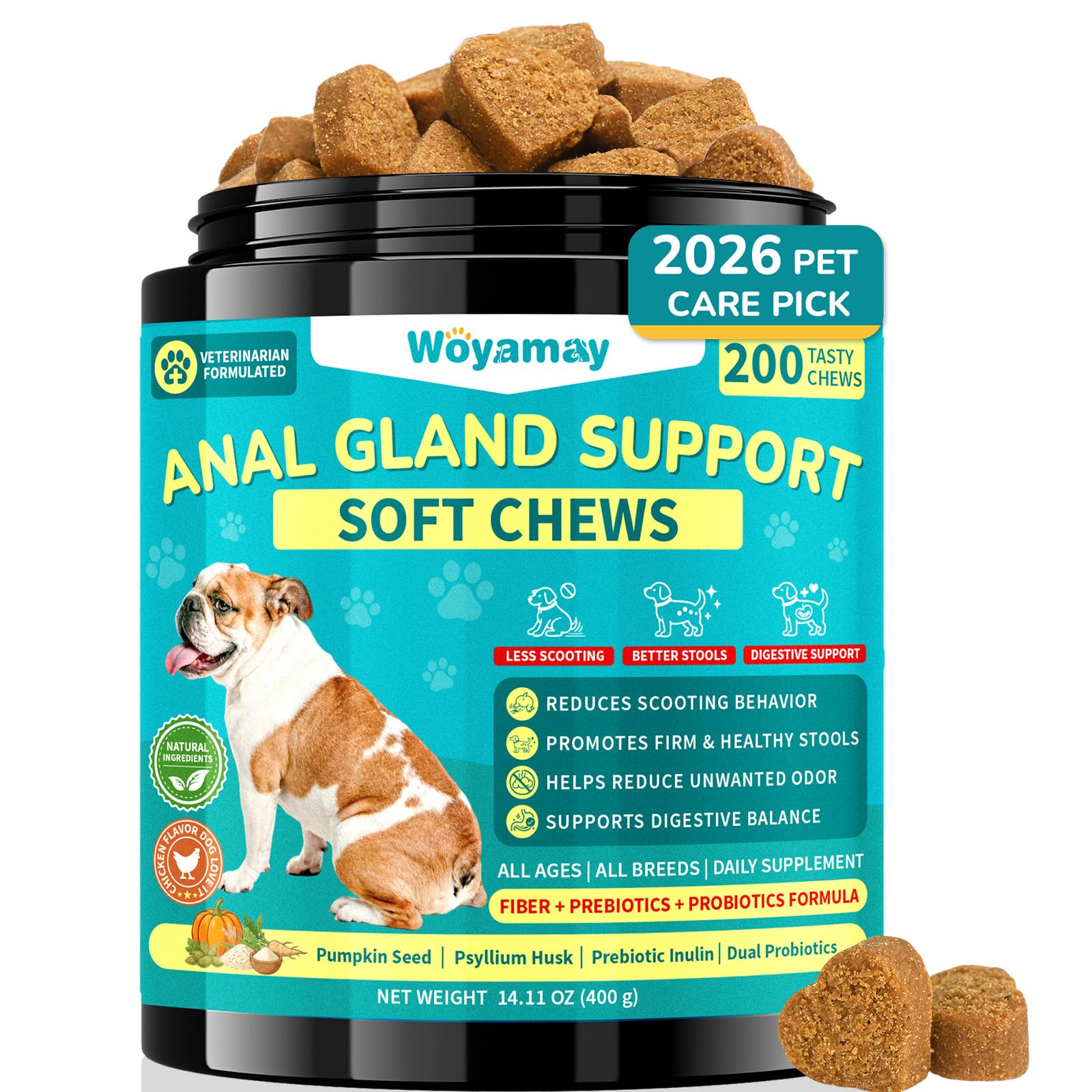 Woyamay Anal Gland Chews for Dogs – 200 Dog Anal Gland Treatment Chews
