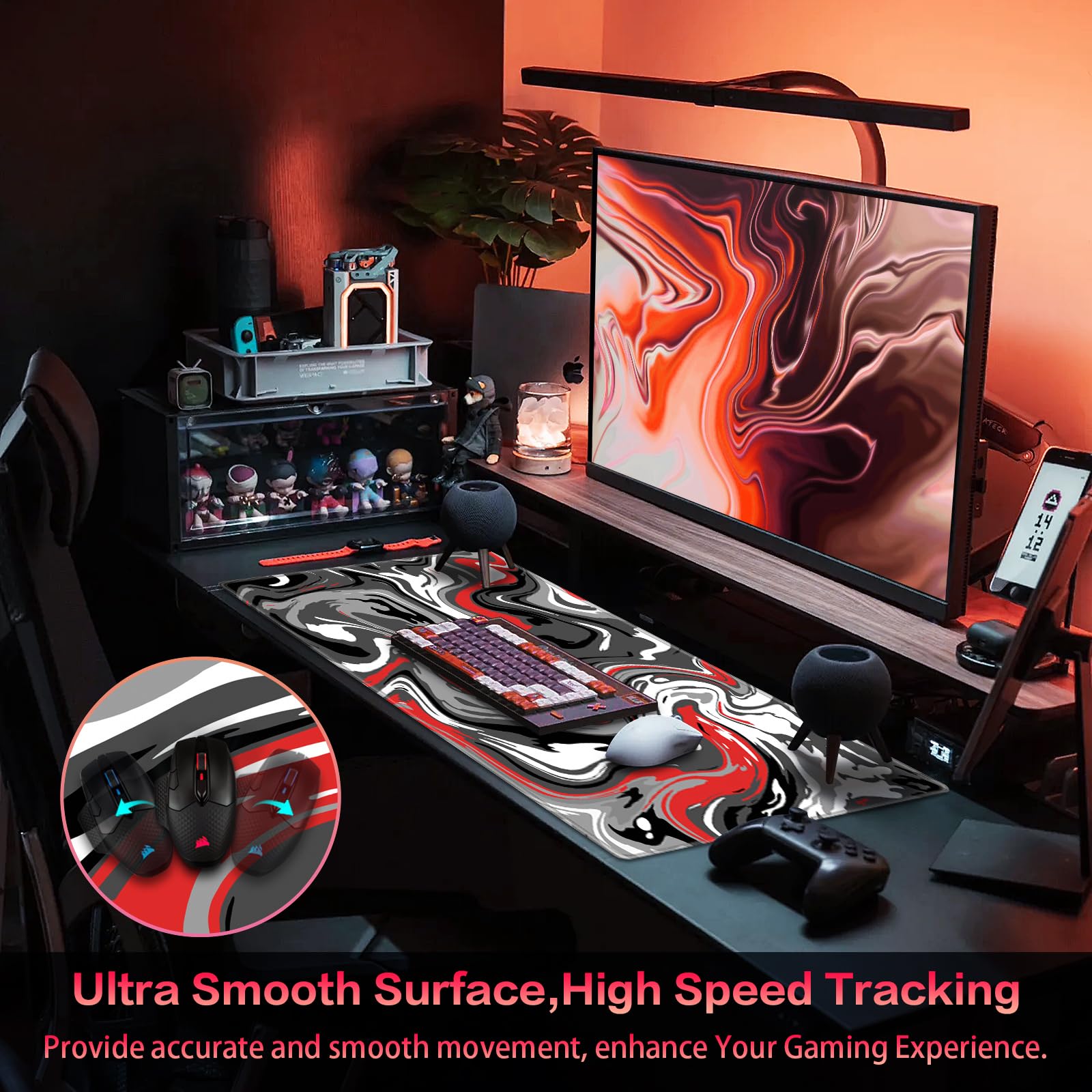 Canjoy - Alfombrilla de mouse para juegos, patrón fluido, 31.5 x 15.7 pulgadas, grande, extendida, para computadora, teclado, alfombrilla de mouse de escritorio completo para juegos, oficina, hogar