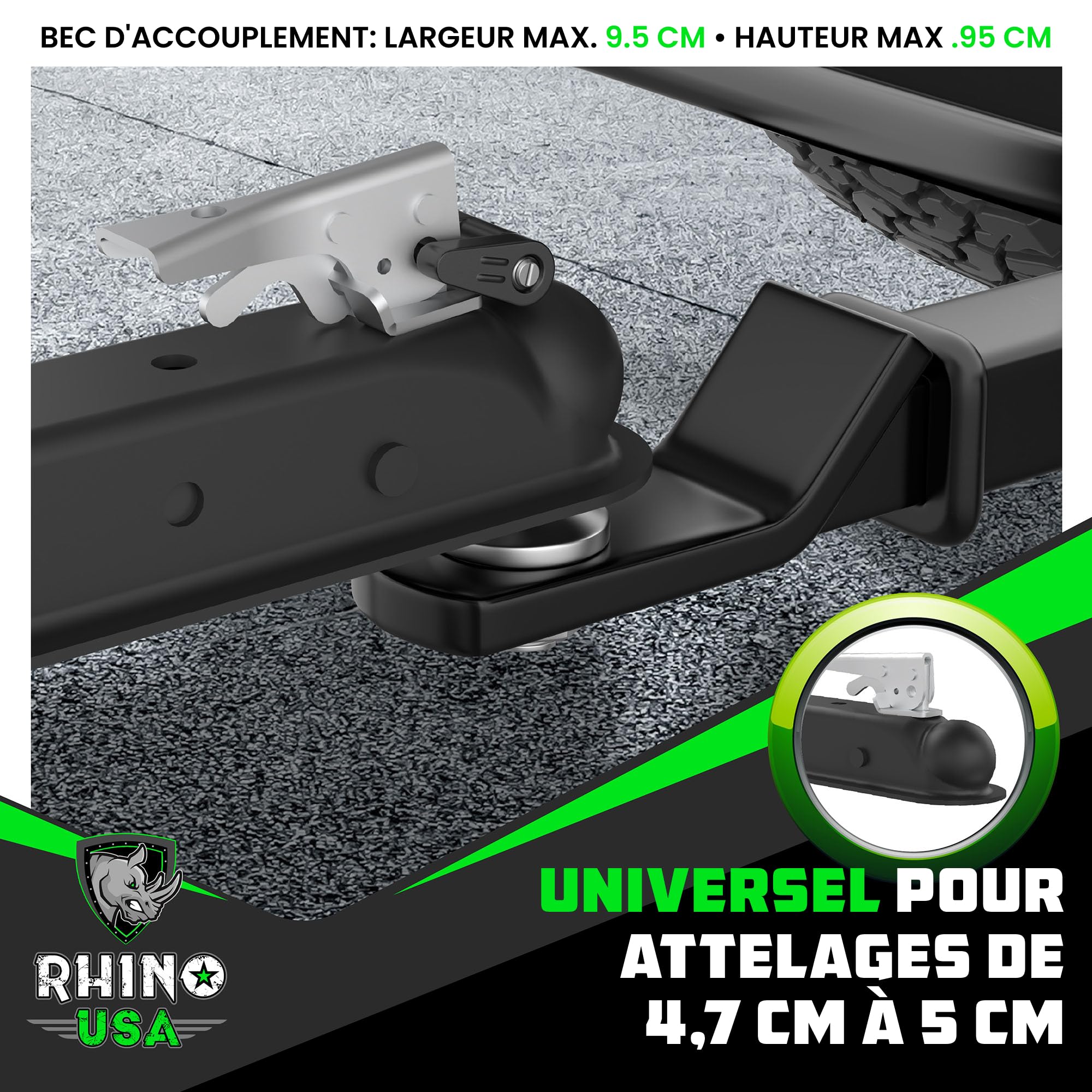 Rhino USA Kit de Verrouillage de remorque antivol 51mm (2 Pouces) – Verrou de coupleur de remorque antieffraction pour Camping-Car, remorque, Bateau, Caravane – Verrou renforcé pour attelage