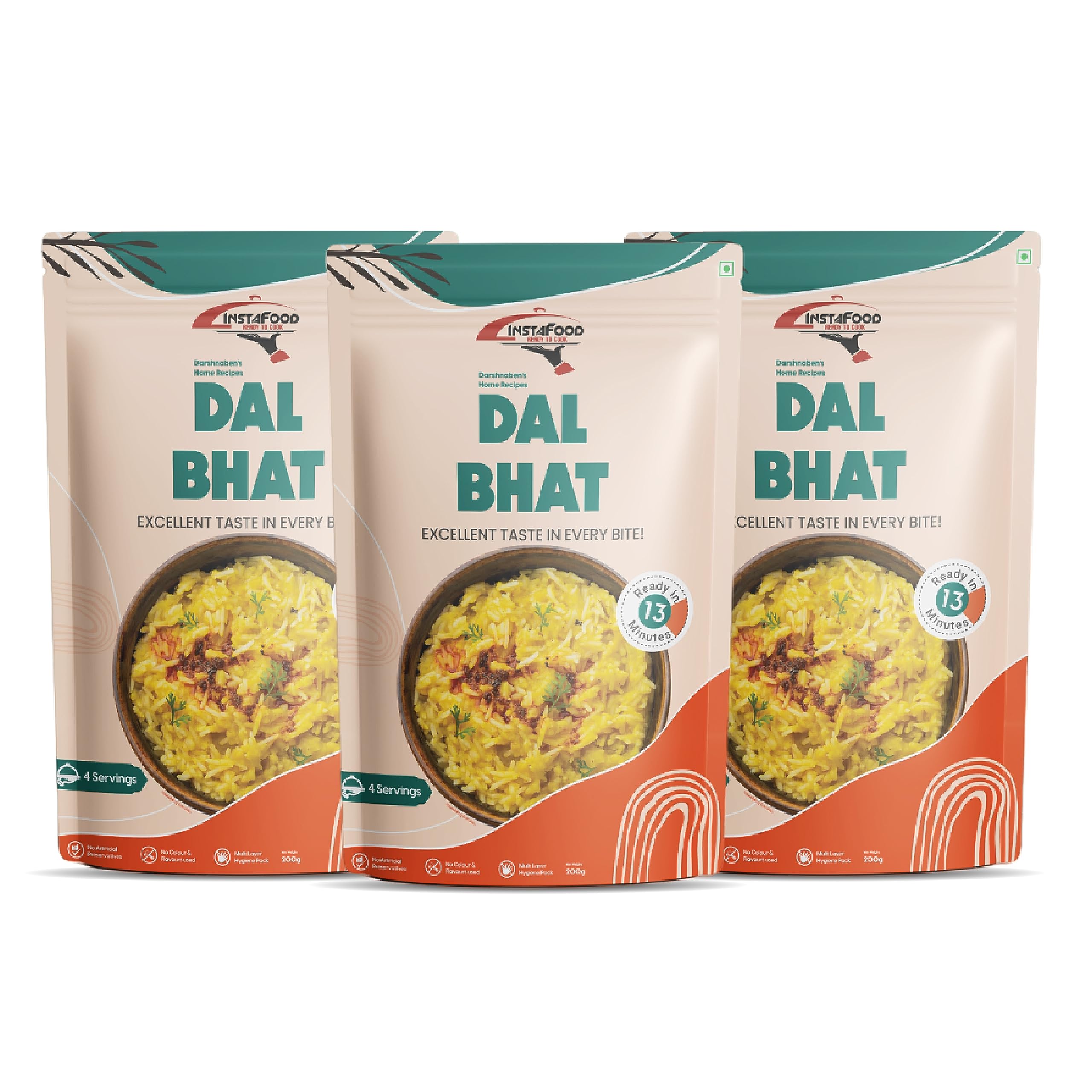 INSTAFOOD Dal Rice (Jain) | Ready to Eat Meal | Ready to Cook | 3-4 Servings Each |(Each 200g) |After Cooking Gets 1KG to Serve| Zip Lock Packaging | Vegetarian Meal | Just Add Water and Cook | Pack of 3 (B0B8Z17SB5) Amazon Price History, Amazon Price Tracker