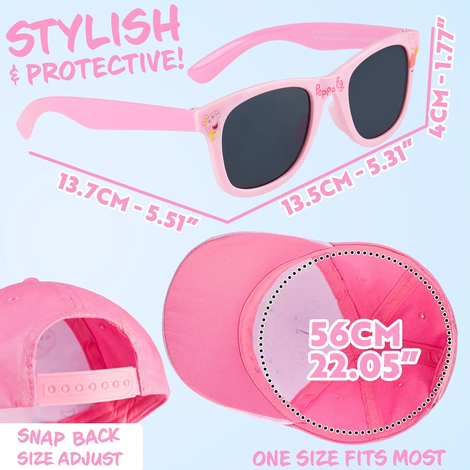 Paw Patrol | Peppa Pig Baseball Cap and Sunglasses Set for Girls, UV 400 Sun Protection, Summer Gifts for Girls