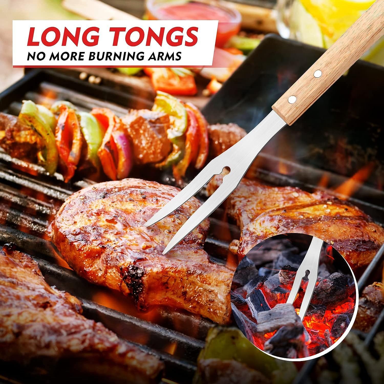 Ensemble d'outils de barbecue 5 en 1 – Spatule multifonction avec bord de couteau, fourchette, attendrisseur et décapsuleur | Poignée en bois de frêne robuste et acier inoxydable épais | Accessoires