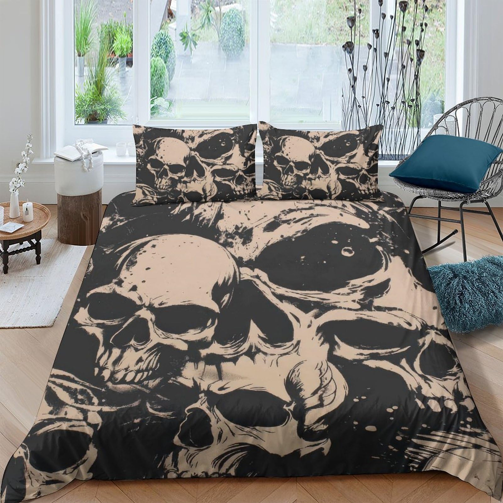 Ctjqhvkz Style-6 3D Printed Skull Pattern Fitted Sheet Microfiber Soft Non-Slip Gothic Skeleton Bed Cover For Bedroom Decor Single（135X200cm）