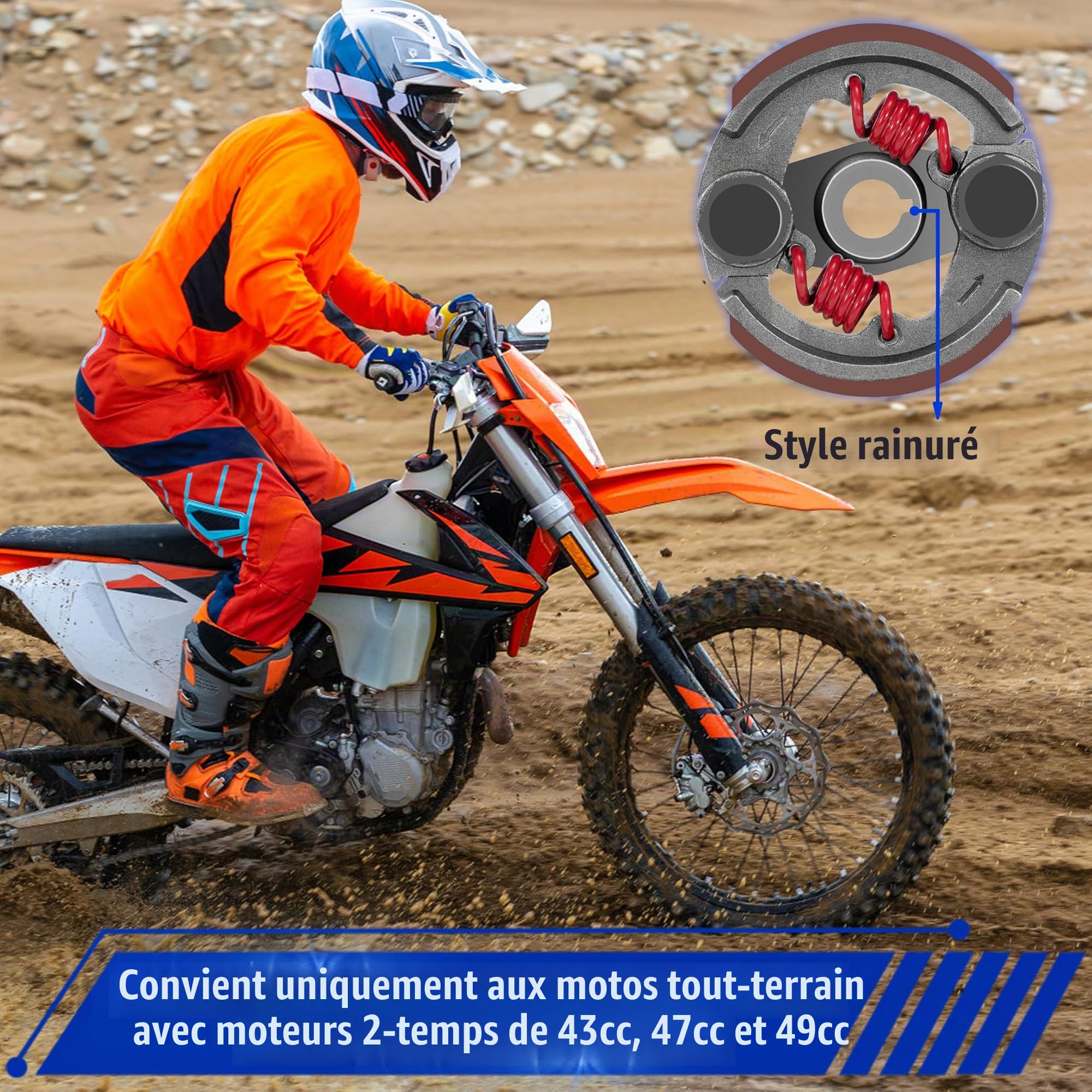 Tunejoy Embrayage de Vélo de Poche avec 2 Ressorts Embrayage Pocket Bike Le fer pour 2 Temps 43cc 47cc 49cc Mini Pocket Bike Dirt Pit Bike Quad ATV avec Rainuré Rouge