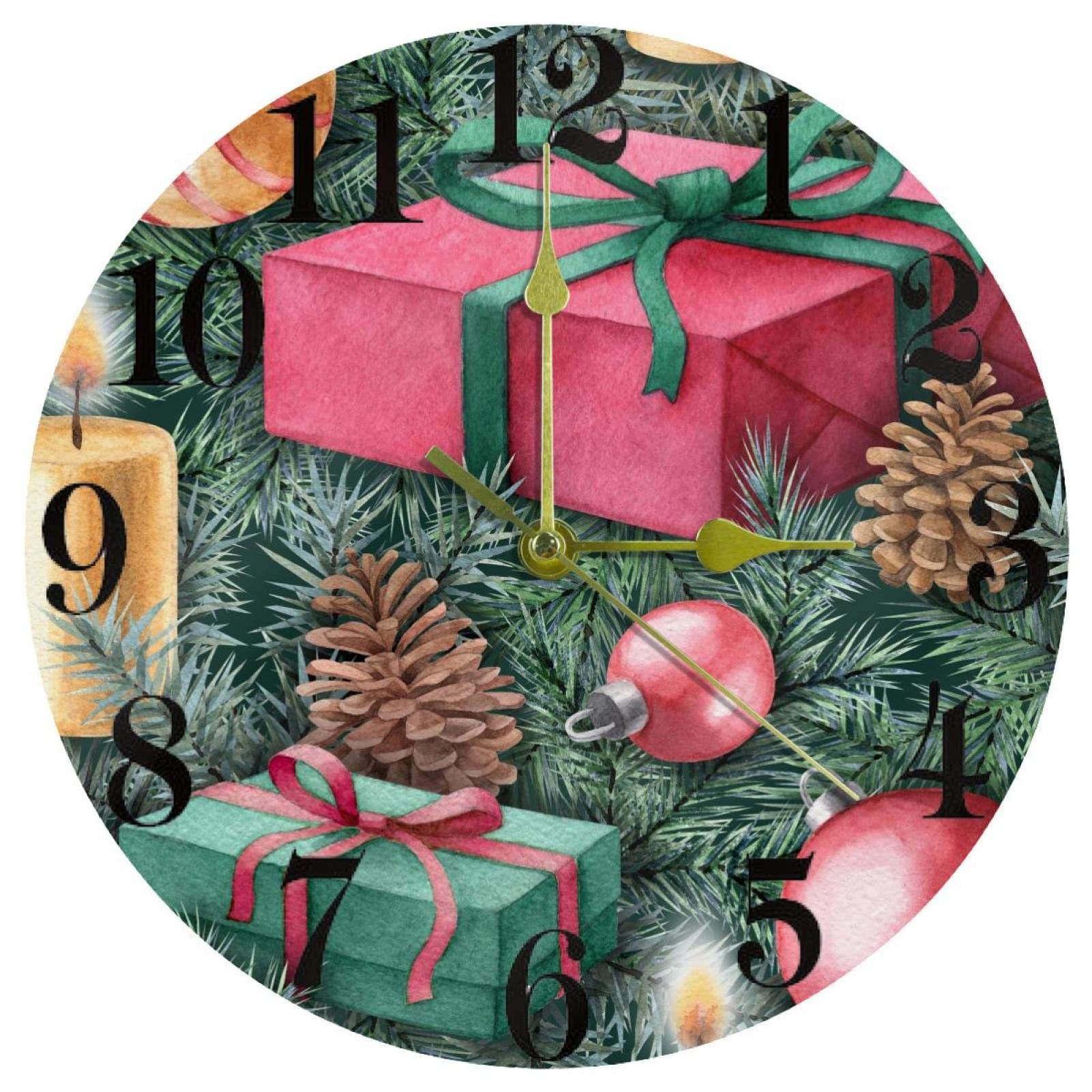 Horloge murale ronde 25,4 cm avec motif boîte cadeau silencieuse à piles pour la cuisine
