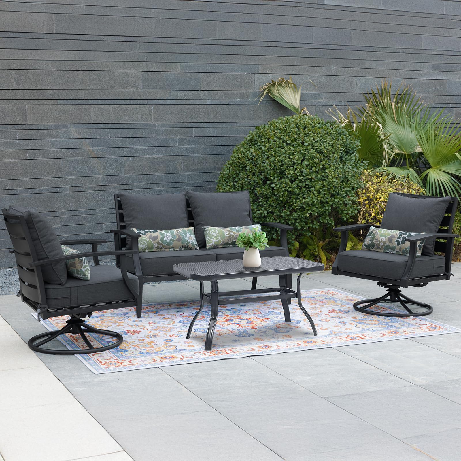 Aoodor Outdoor Sitzkissen, Anthrazit, 61x56x13 cm, 2er-Set | Mit Rückenlehne & Lendenkissen, Wasserabweisendes Olefin-Gewebe, Lichtbeständig, Für Gartenstühle, Rattansessel & Balkonmöbel