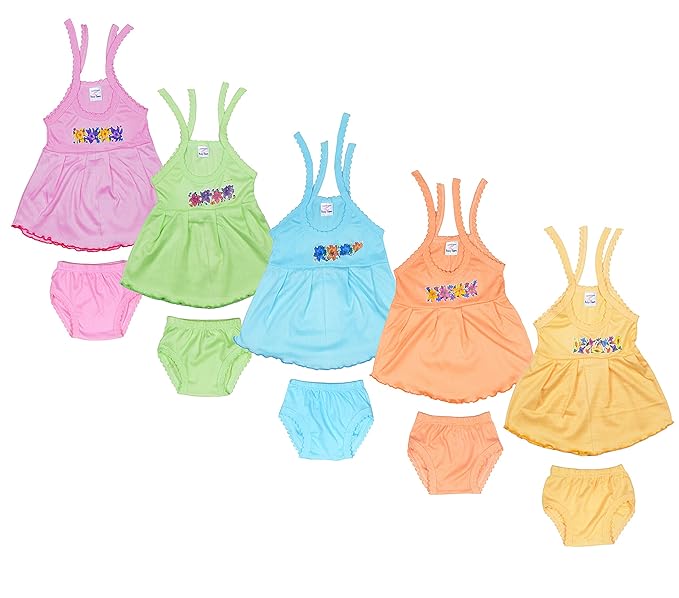 Sathiyas Baby Girls A-Line Knee Length Frock (Pack of 5)(Multi-Coloured_3-6 Months)