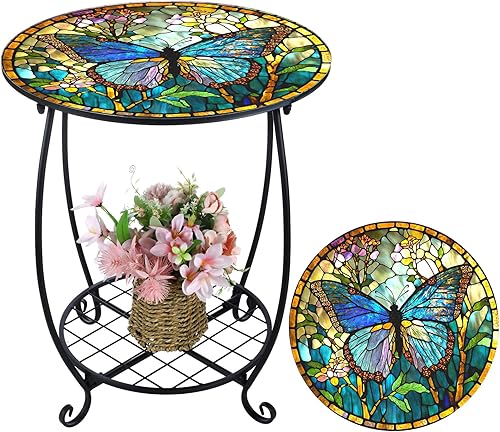 Miniatura 11 de Mesa auxiliar redonda para exteriores, mosaico pequeño, decoración de patio, planta interior, mesa de té para patio, porche, jardín, sala de estar,