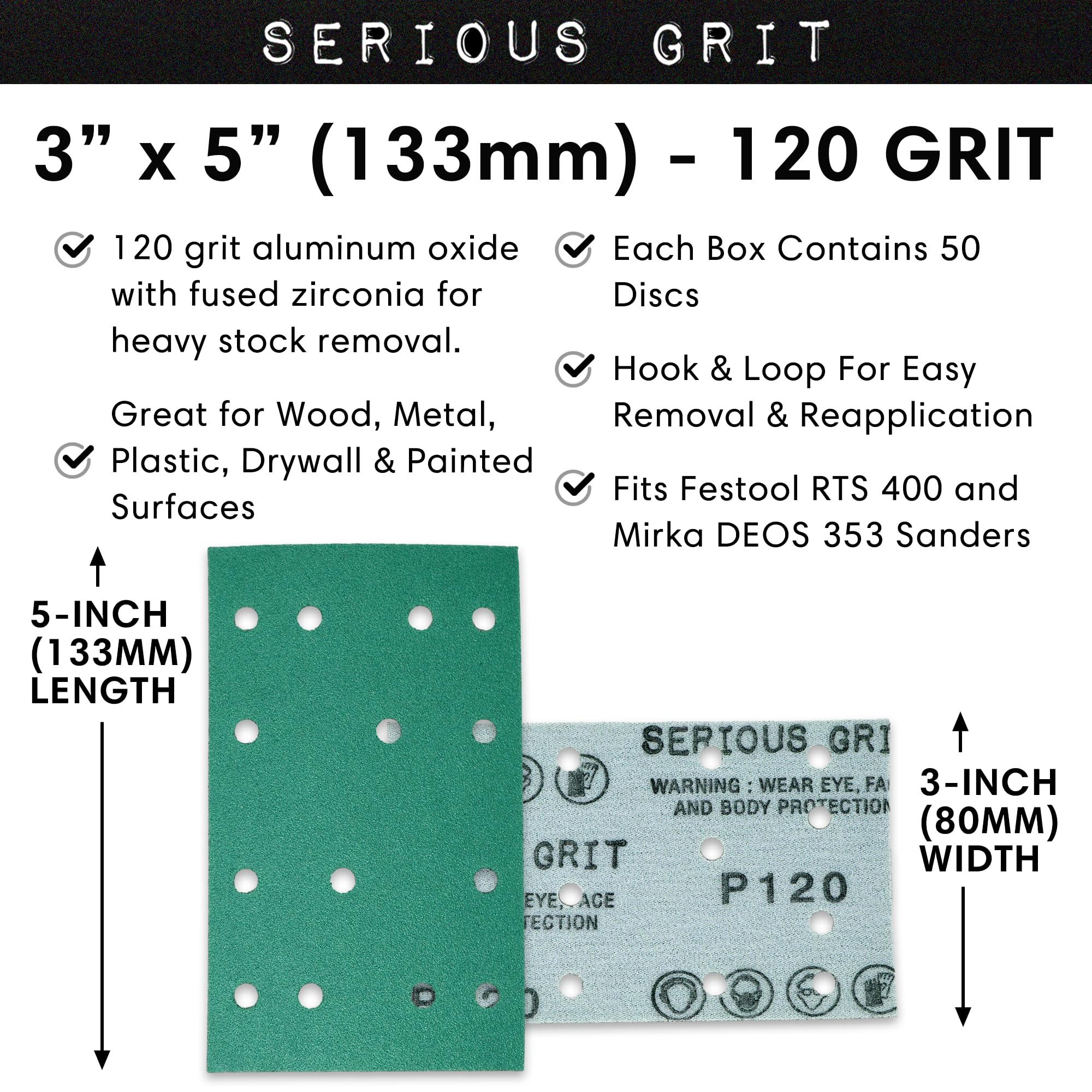 100 Pcs P180 Grit 3 X 5 Inch (80 X133 Mm) 14 Hole Sanding - View #7